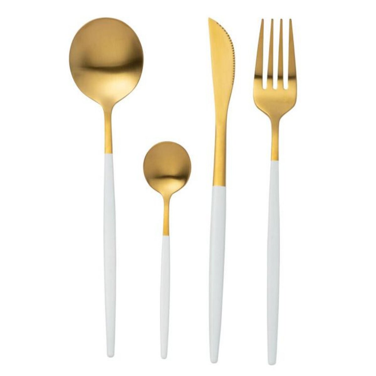 Paris Prix Ménagère 24 Pièces en Inox  Mat  27cm Blanc & Or