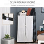 Voir la diapositive 6 : HOMCOM Armoire penderie multi-rangement - 5 étagères - dim. 84L x 42l x 158,5H cm - métal noir motif fleurs 2 rideaux blanc