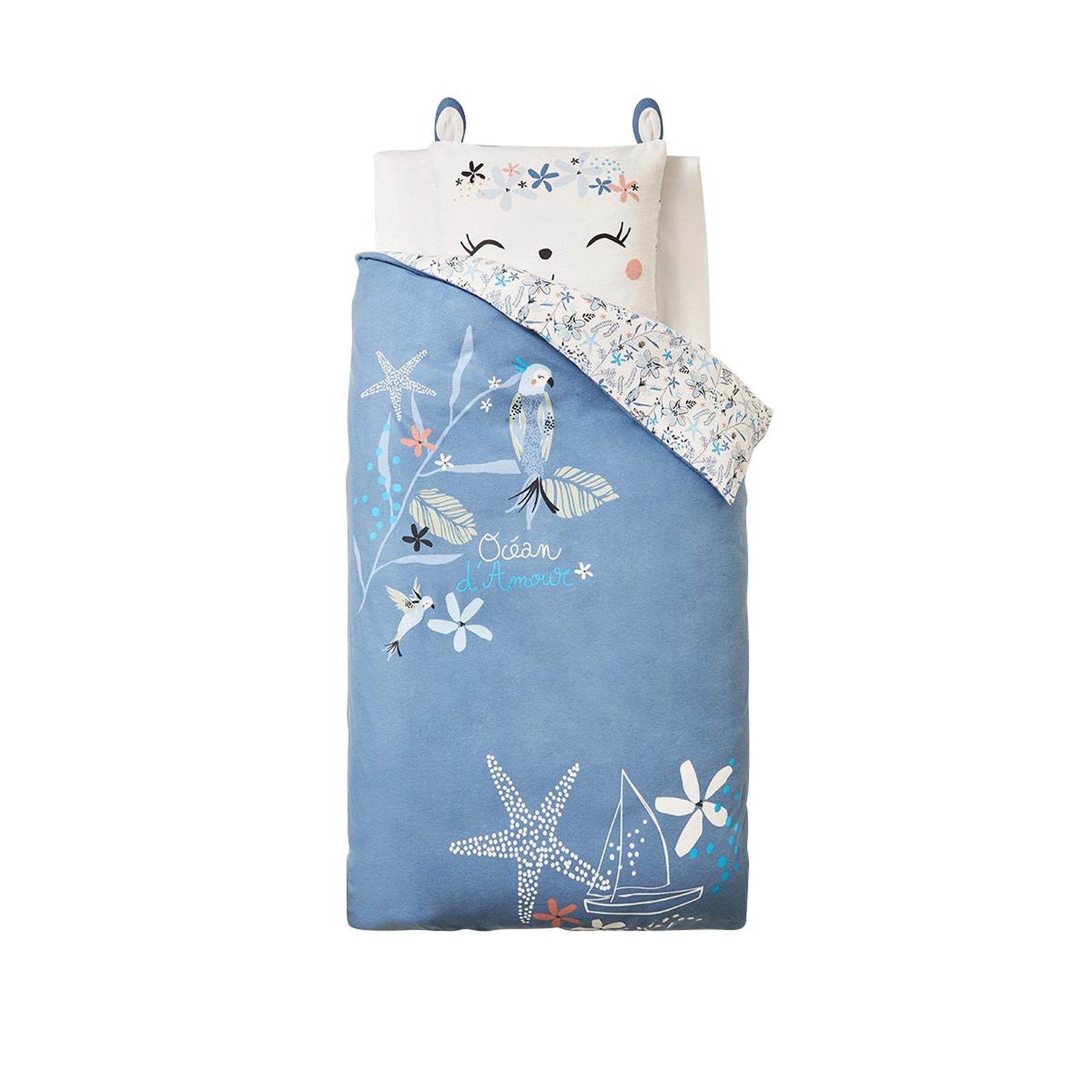 Voir la diapositive 1 : Petit Béguin Housse de couette enfant + taie d'oreiller en flanelle Océan d'amour