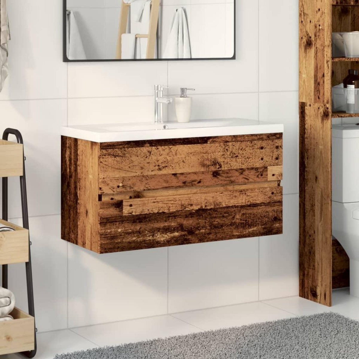 VIDAXL Armoire lavabo avec bassin integre vieux bois