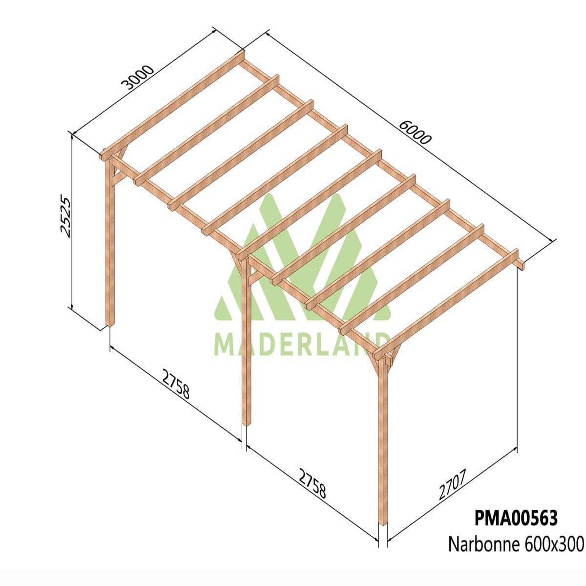 Voir la diapositive 2 : JARDIDECO Pergola adossée en bois massif narbonne 600 x 300 cm - maderland