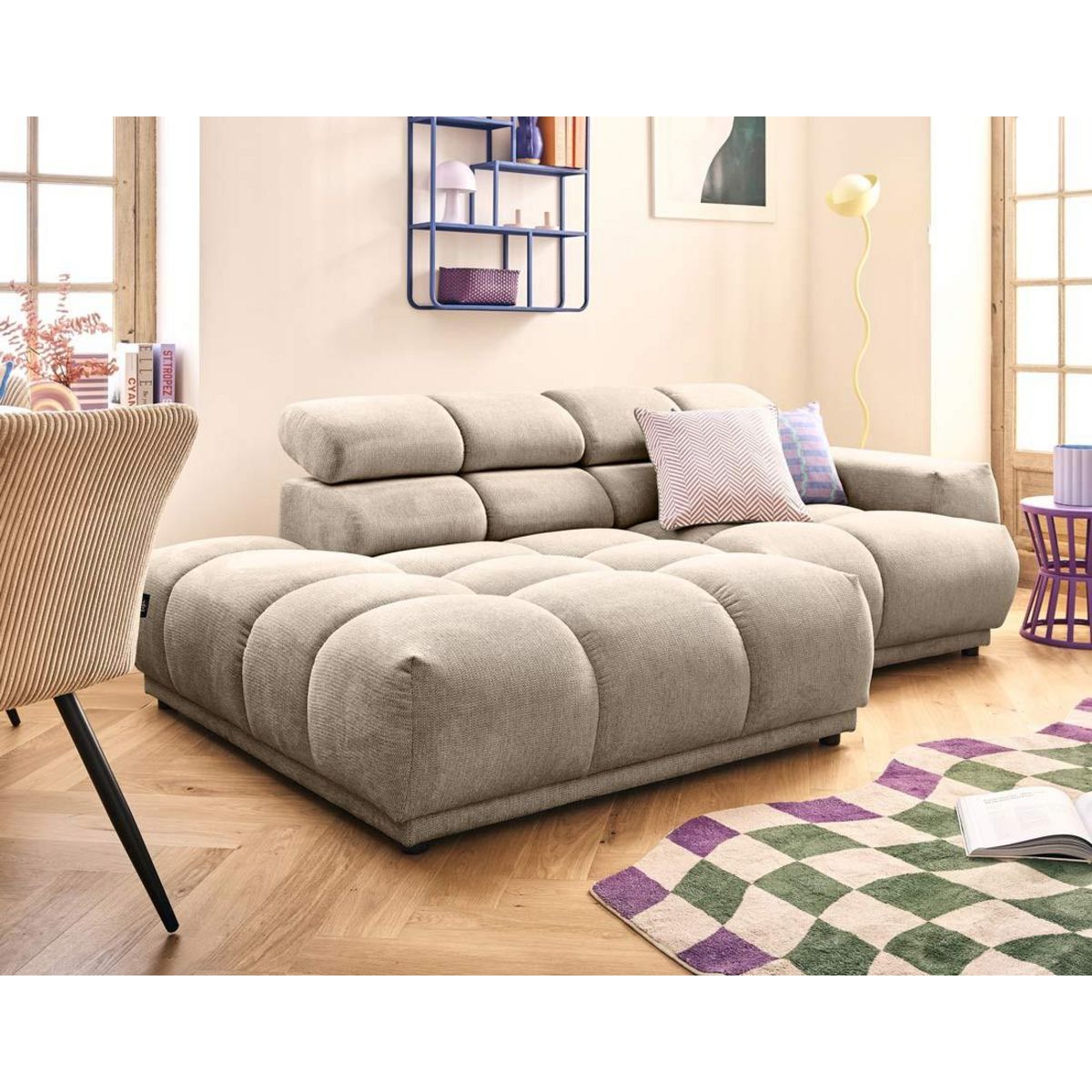 LISA DESIGN Matera - canapé d'angle gauche 3 places avec têtières réglables en tissu texturé