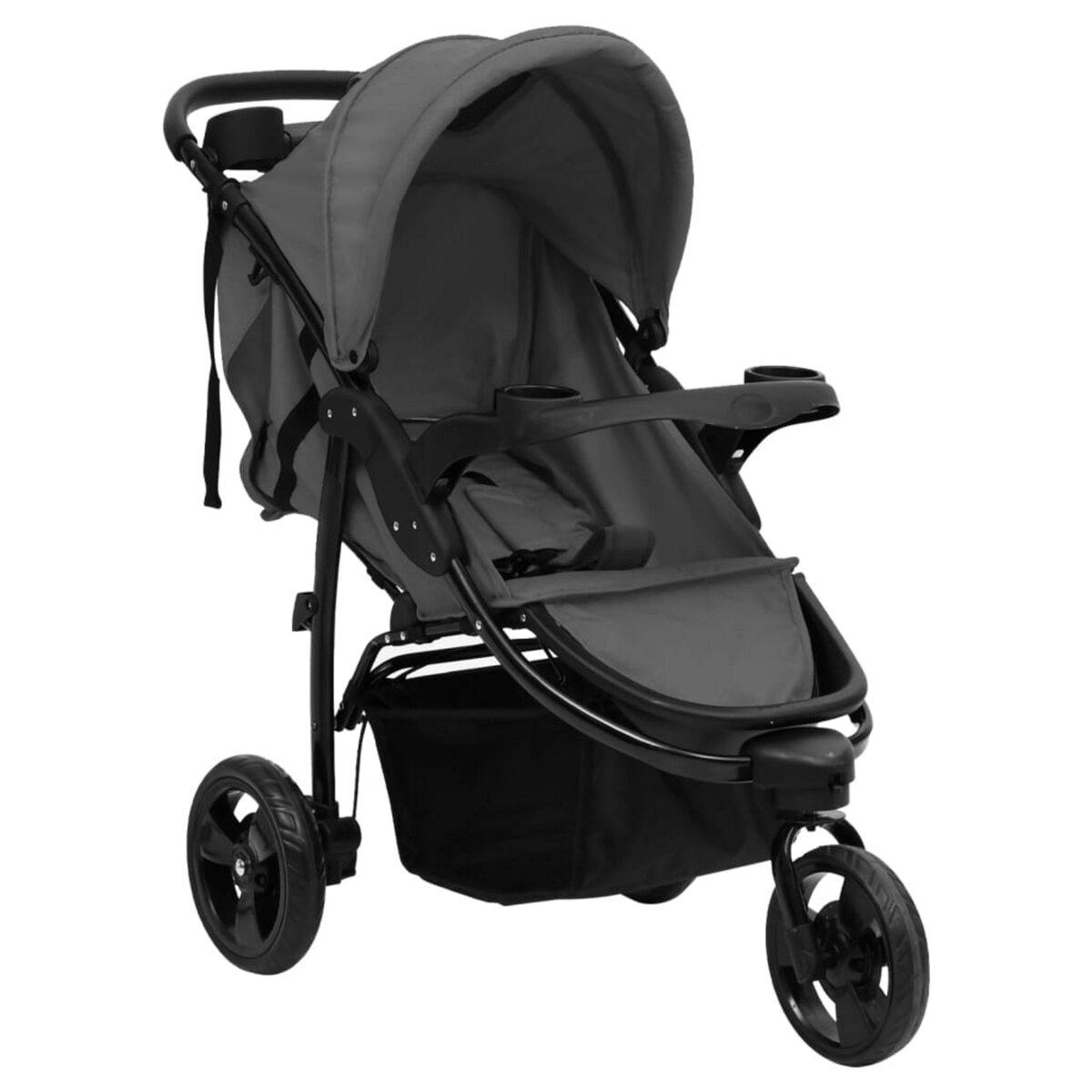 vidaXL Poussette pour bébé 3-en-1 Gris foncé et noir Acier