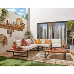 BEST MOBILIER Yulara - salon bas d'angle de jardin 5 places - bois, métal et coussins beiges. Coloris disponibles : Bicolore