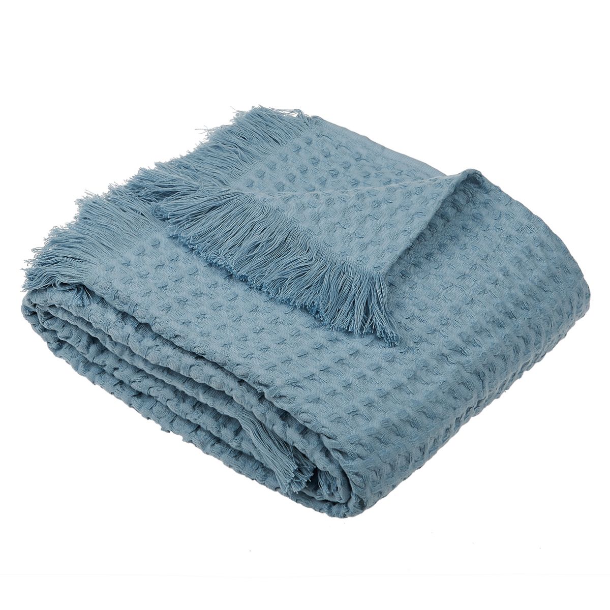 ACTUEL Plaid, couvre-lit, jeté de canapé uni en coton effet nid d'abeille 380 g/m²