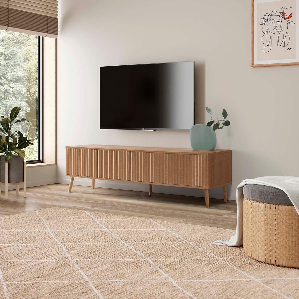 VS VENTA-STOCK Meuble TV Lluvia 4 portes, coloris chêne, longueur 160 cm