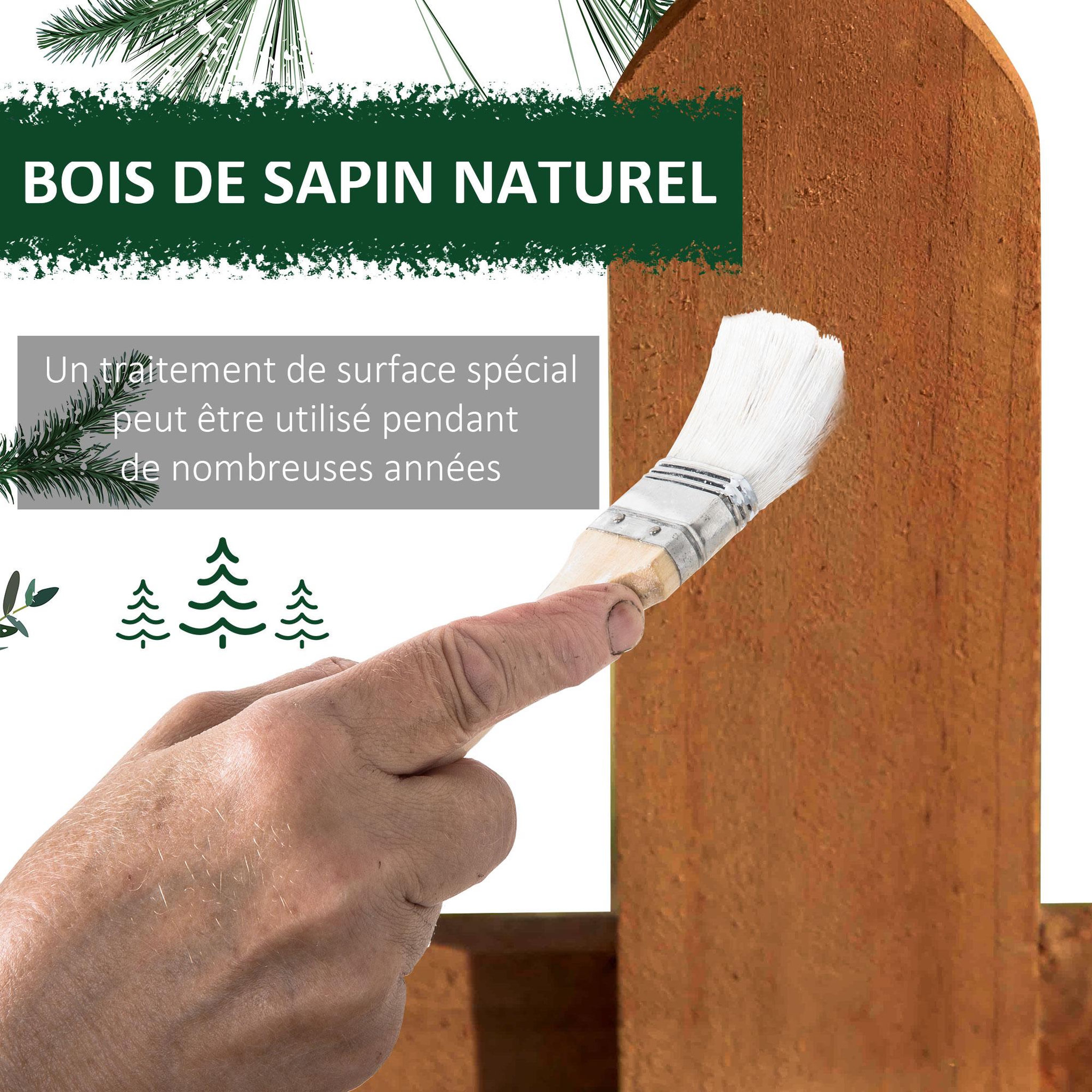 Voir la diapositive 4 : OUTSUNNY Bordures à planter 12 pcs - bordures de pelouse - barrières de jardin en bois de sapin pré-huilé - bordure dim. 60L x 34H cm