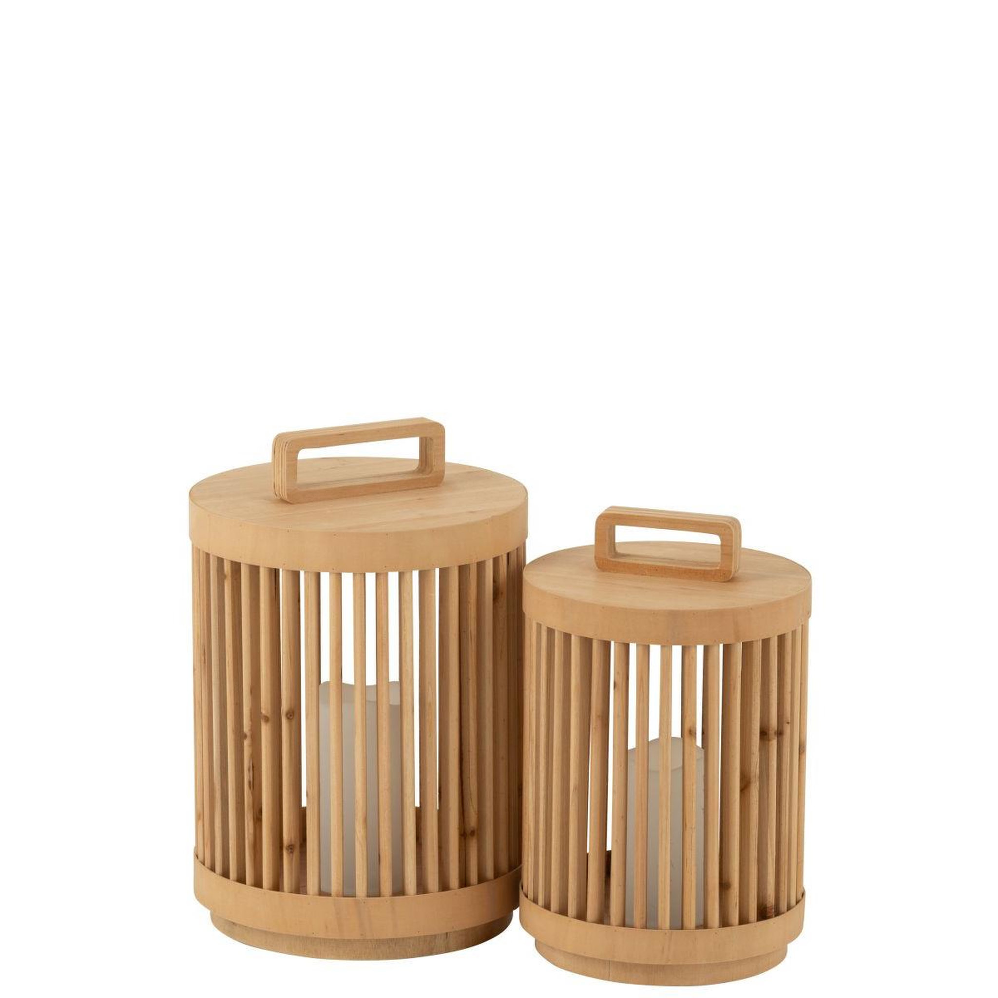 Voir la diapositive 4 : J-LINE Lampe à poser à led en bois  cylindrique  36cm naturel