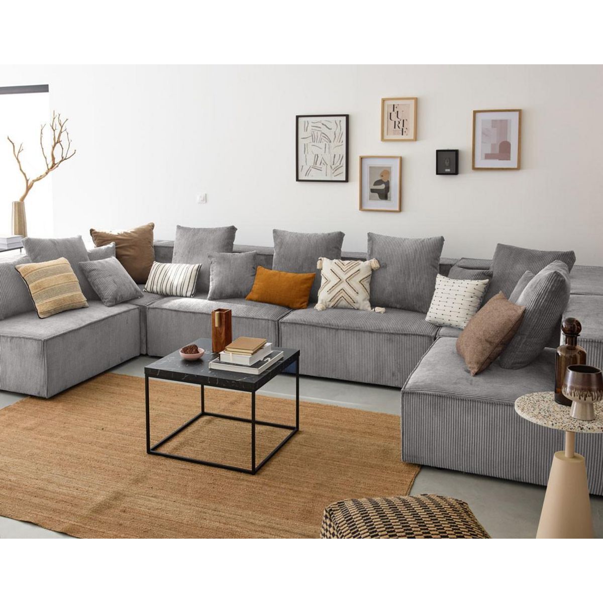 LISA DESIGN Colombine - canapé modulable panoramique - 7 places - en velours côtelé