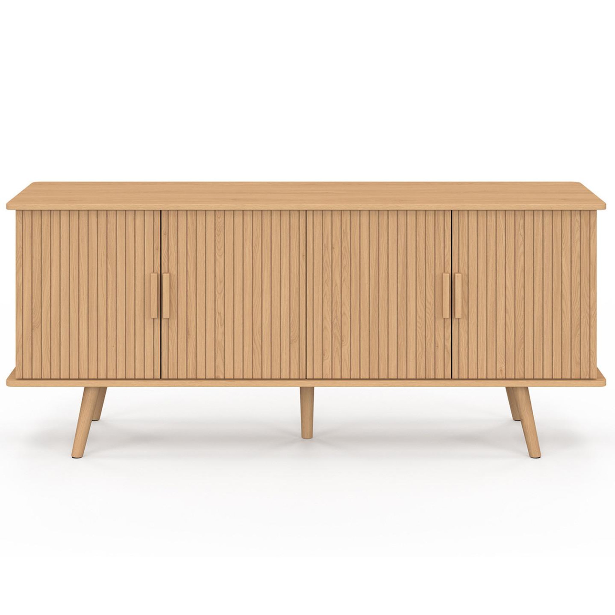 Voir la diapositive 3 : ID MARKET Buffet bas 140 cm juliette 4 portes effet lattes tasseau bois coloris chêne