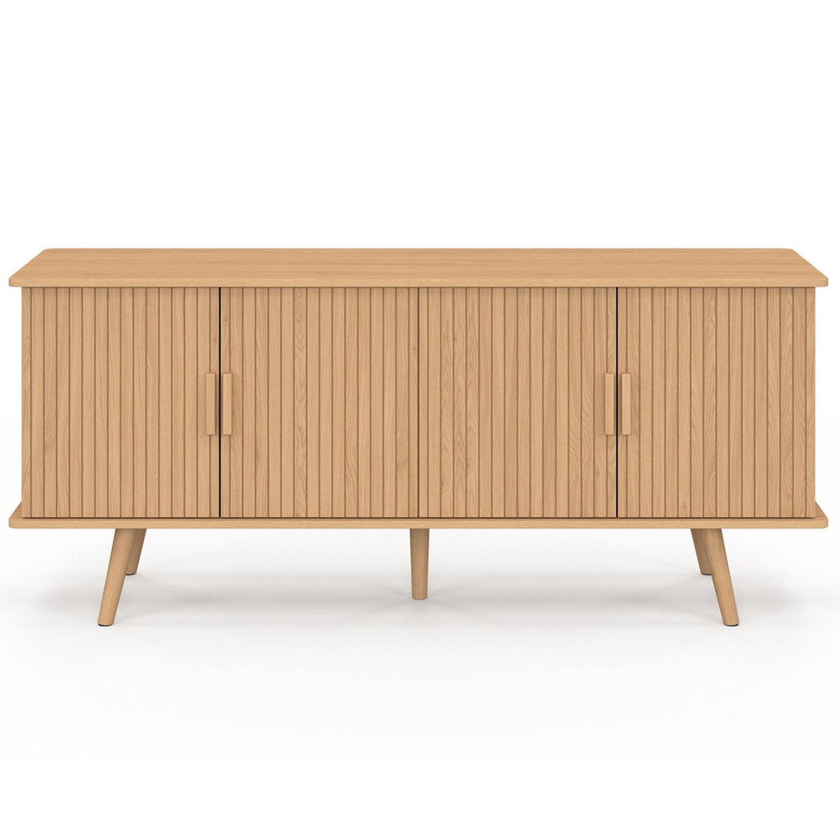 ID MARKET Buffet 140 cm JULIETTE 4 portes lattes tasseau bois coloris chêne