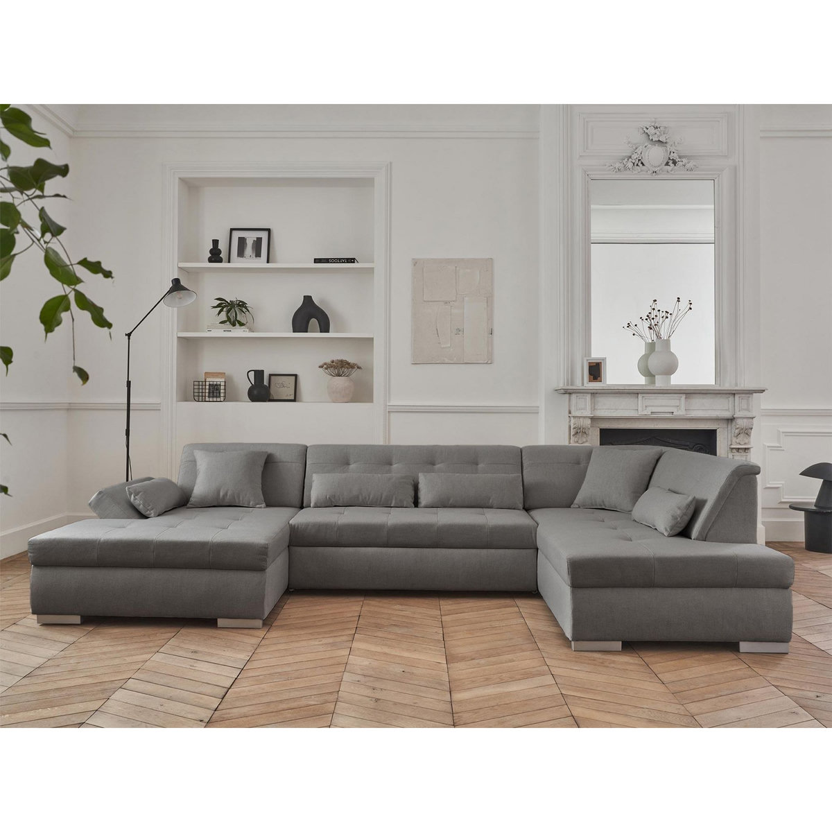 LISA DESIGN Vermont - canapé panoramique d'angle droit - 7 places - convertible - en tissu