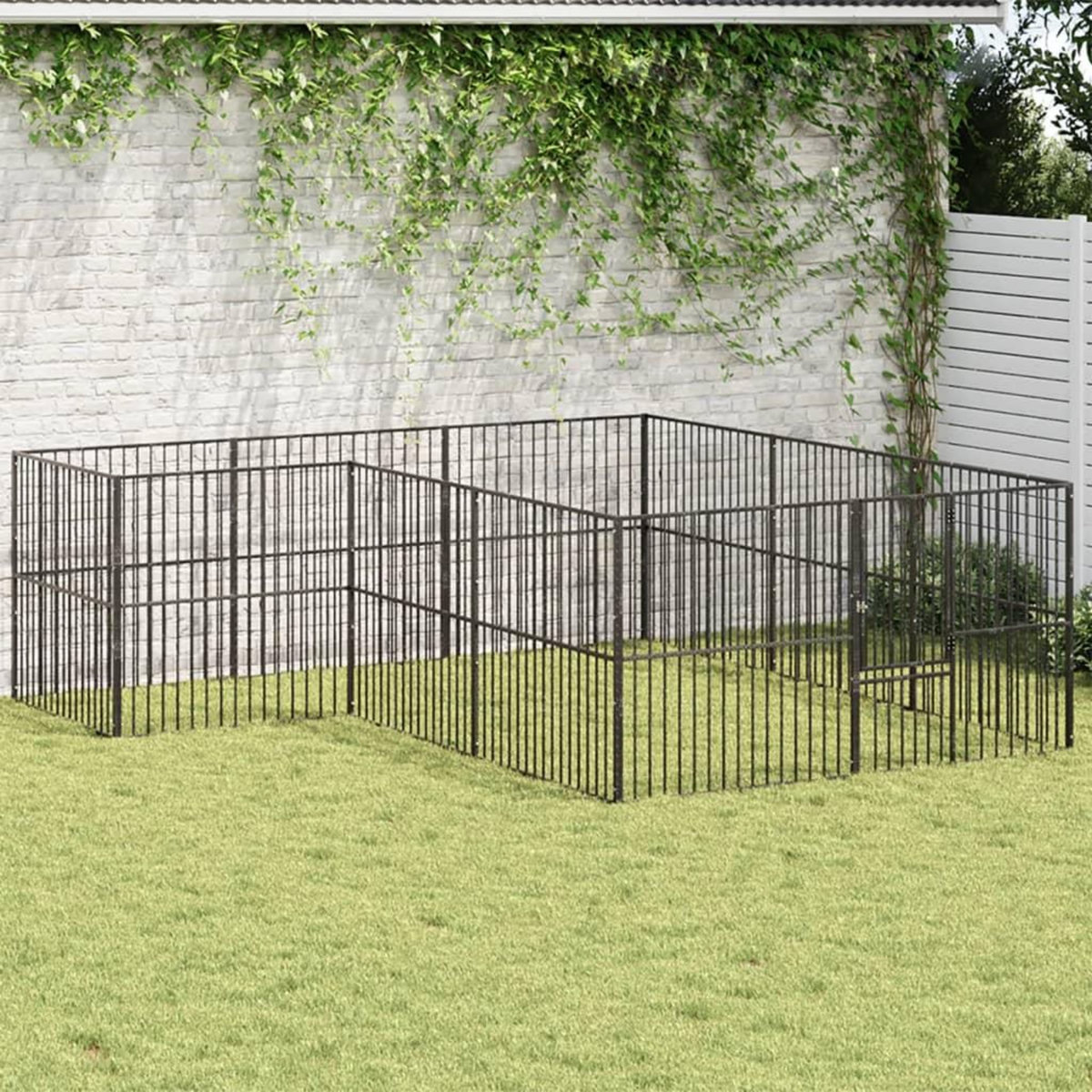 VIDAXL Parc pour chien 12 panneaux noir acier galvanise