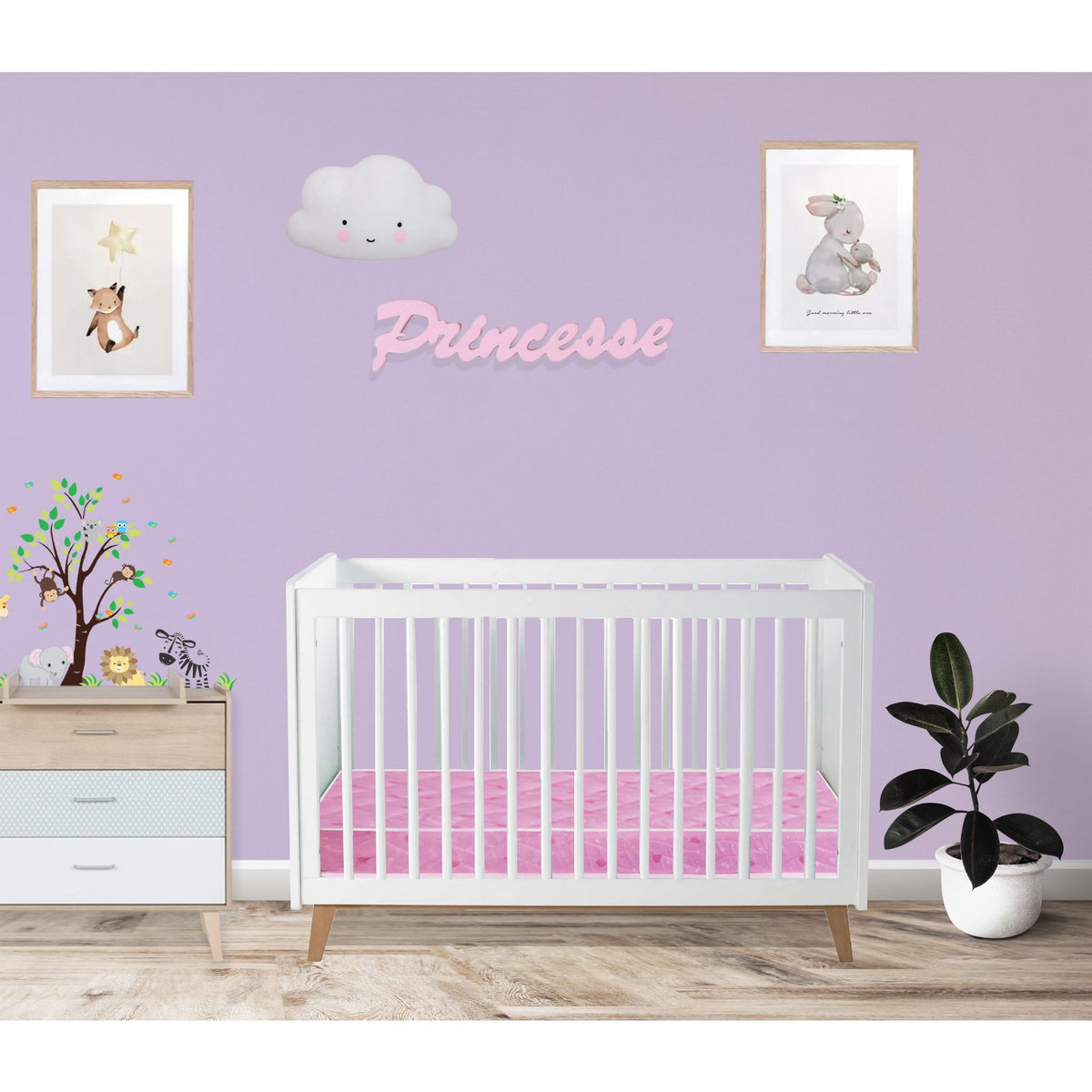 Matelas bébé mousse tissu 100% coton sans traitement 60x120cm PRINCESSE