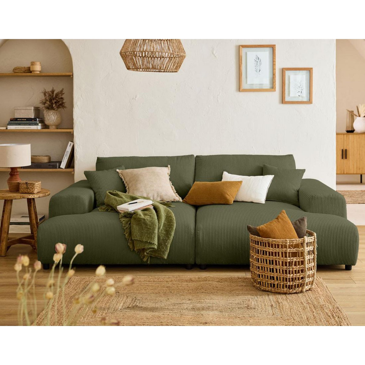 LISA DESIGN Garance - canapé droit 4 places double méridienne - assise profonde - en velours côtelé