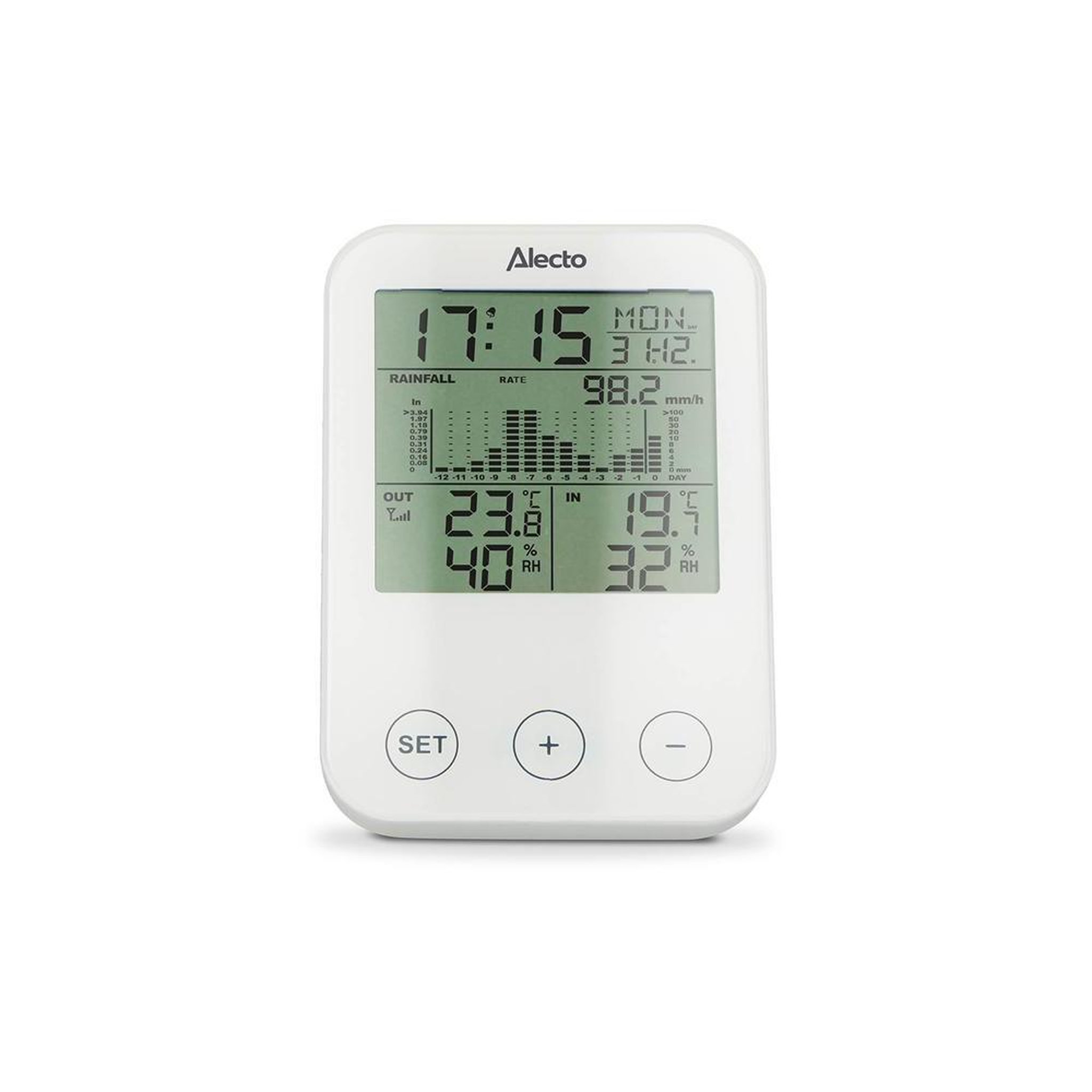 NEDIS Station météo sans fil ws-1200, capteur extérieur 30 m, jauge de pluie, écran lcd, température et humidité intérieur/extérieur, alarme et horloge dcf/rcc