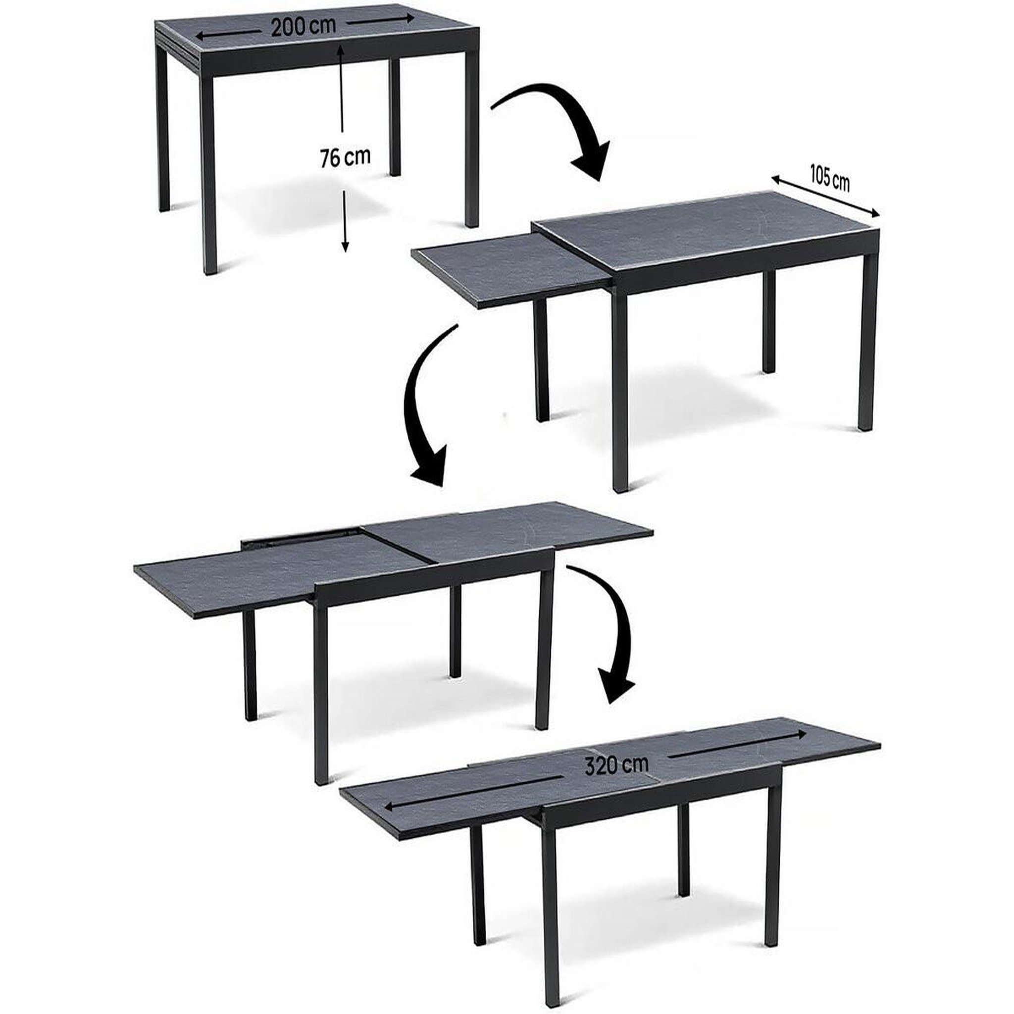 Voir la diapositive 2 : Habitat et Jardin Salon de jardin repas extensible  Lagos  - 200/320 x 105 x 76 cm - 10 chaises - Taupe