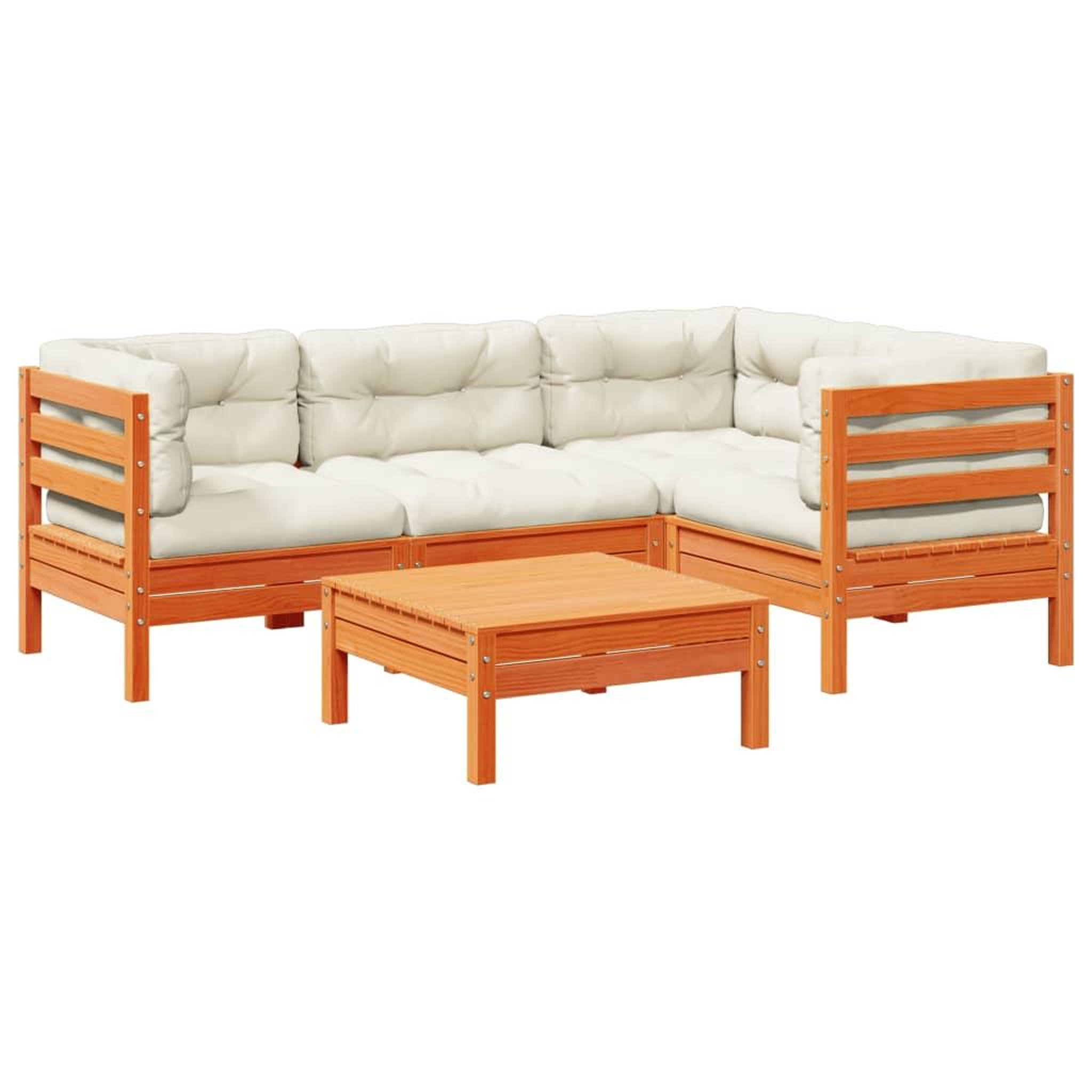 Voir la diapositive 2 : VIDAXL Salon de jardin 5 pcs avec coussins cire marron bois pin massif