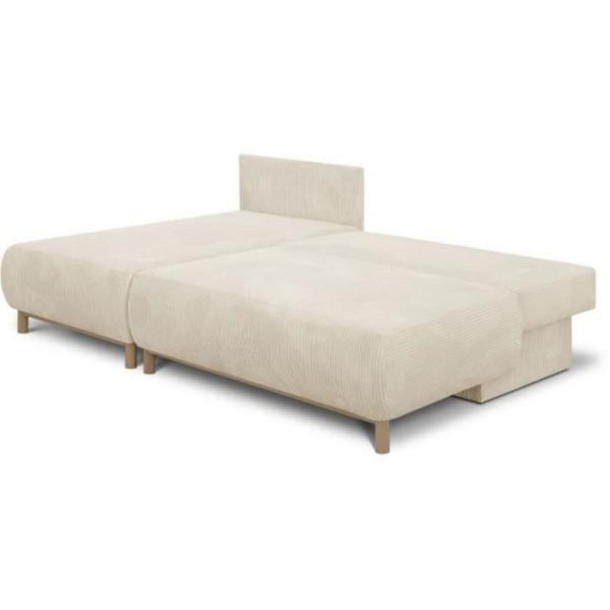 MARKET24 Canapé d'angle gauche convertible MIKA 3 places - Velours côtelé beige - Coffre de rangement - L218 x P98/145 x H84 cm