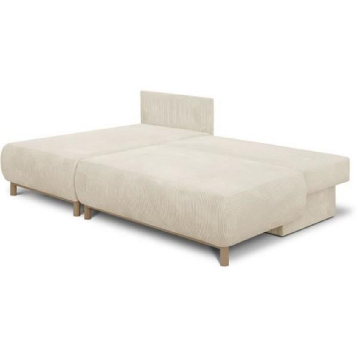 MARKET24 Canapé d'angle gauche convertible MIKA 3 places - Velours côtelé beige - Coffre de rangement - L218 x P98/145 x H84 cm