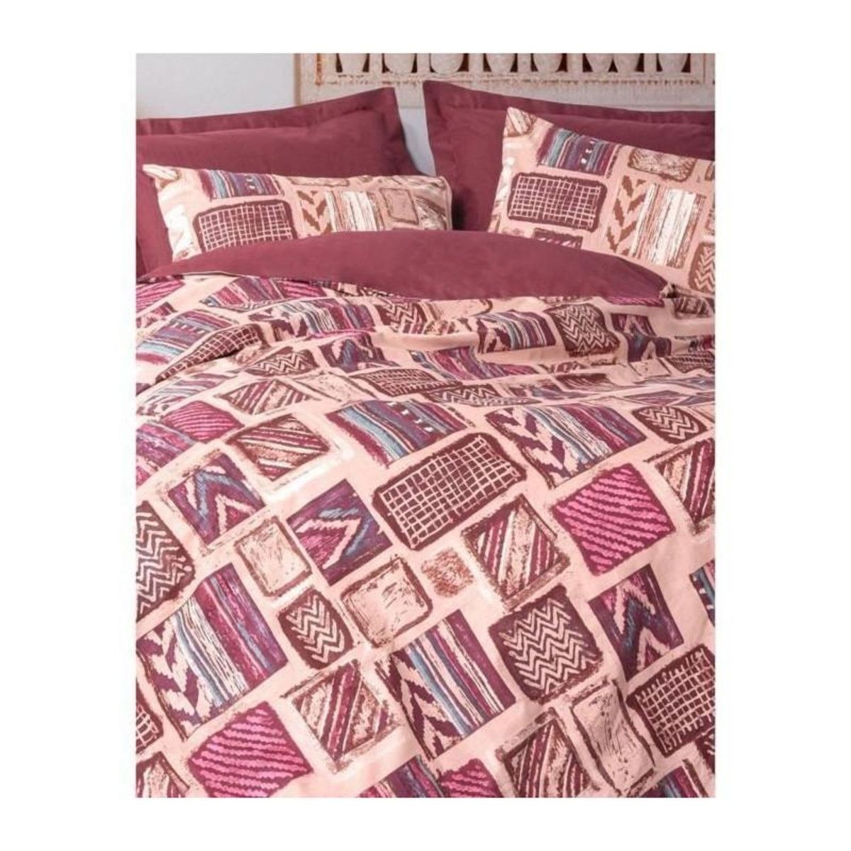 GENERIQUE Parure de lit - 129CTN64840 - 1 housse de couette 220 x 240 cm + 2 taies d'oreiller 60 x 60 cm - 100% coton ranforcé - Rouge