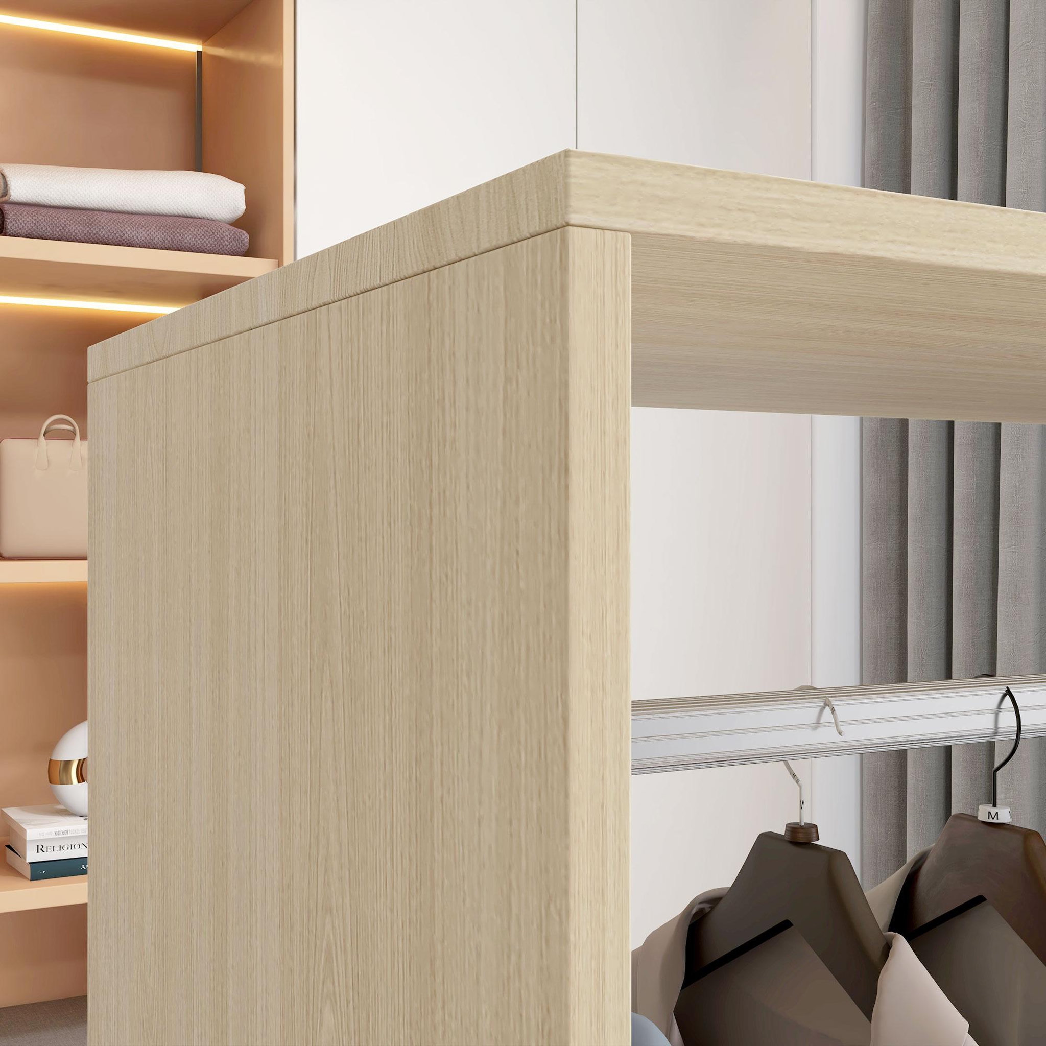 Voir la diapositive 6 : HOMCOM Armoire penderie étagère 2 niches penderie 4 roulettes pivotantes dim. 60L x 40l x 128H cm coloris chêne clair
