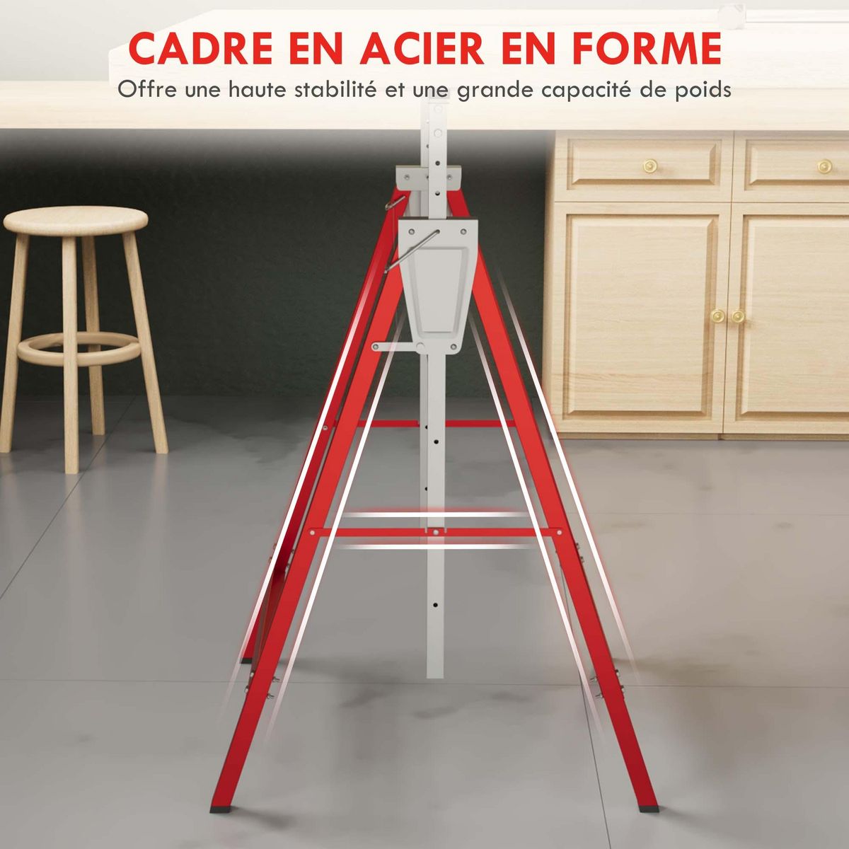 HOMCOM Lot de 2 tréteaux pliables télescopiques hauteur réglable 80-130 cm rouge