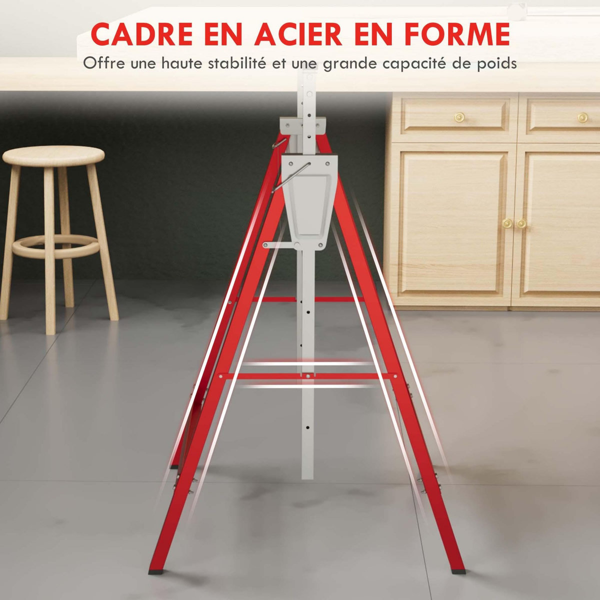 HOMCOM Lot de 2 tréteaux pliables télescopiques hauteur réglable 80-130 cm rouge