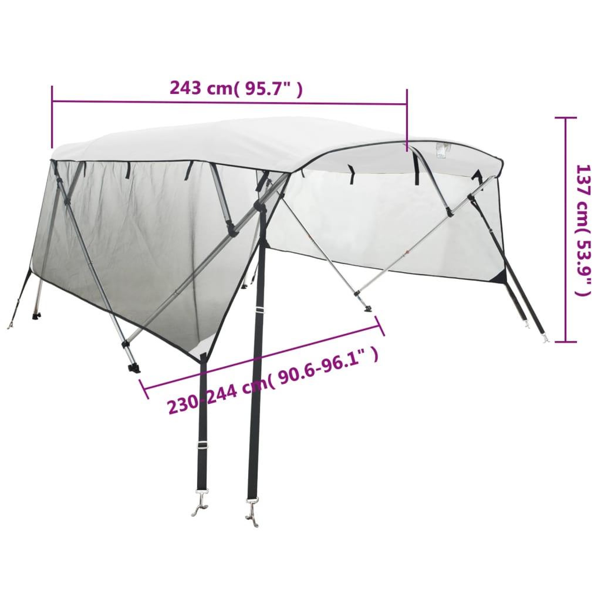 Voir la diapositive 6 : VIDAXL Toit bimini a 4 arceaux parois en maille 243x(230-244)x137 cm