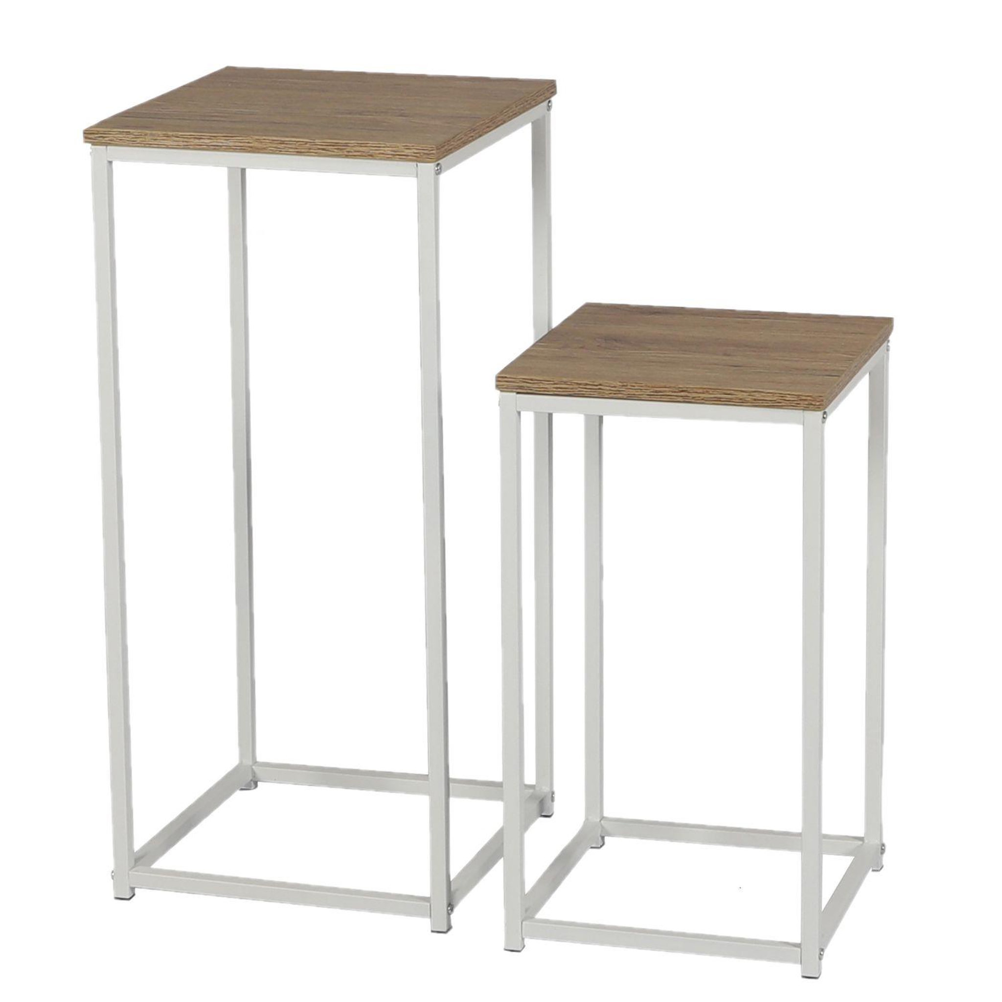 TOILINUX Set de 2 sellettes en panneaux de particules et métal - blanc et beige