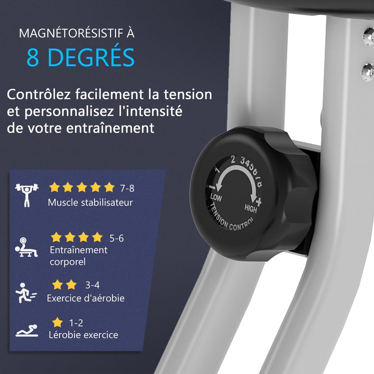 HOMCOM Vélo d'appartement pliable 8 niveaux de résistance magnétique selle réglable dossier écran LCD multifonction capteur fréquence cardiaque