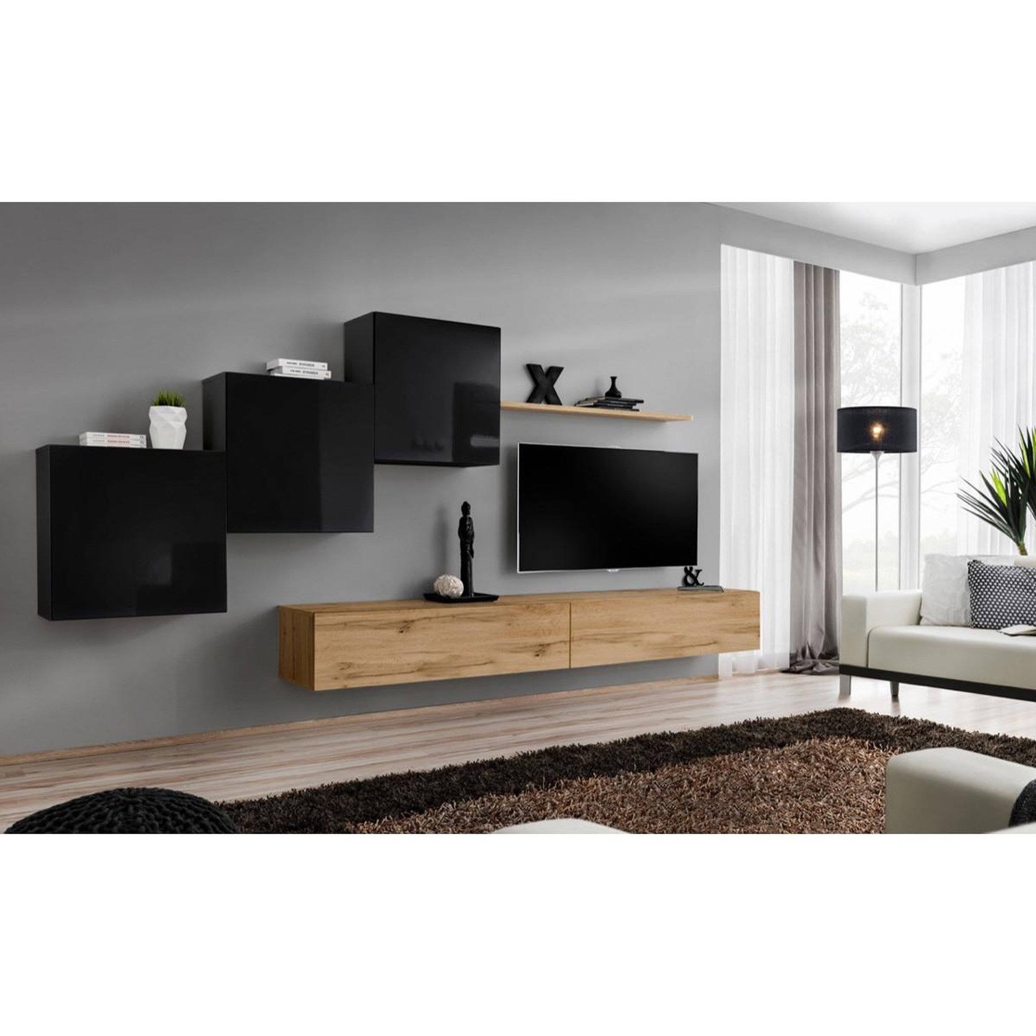 Voir la diapositive 2 : Paris Prix Meuble tv mural design  switch x  330cm noir & naturel