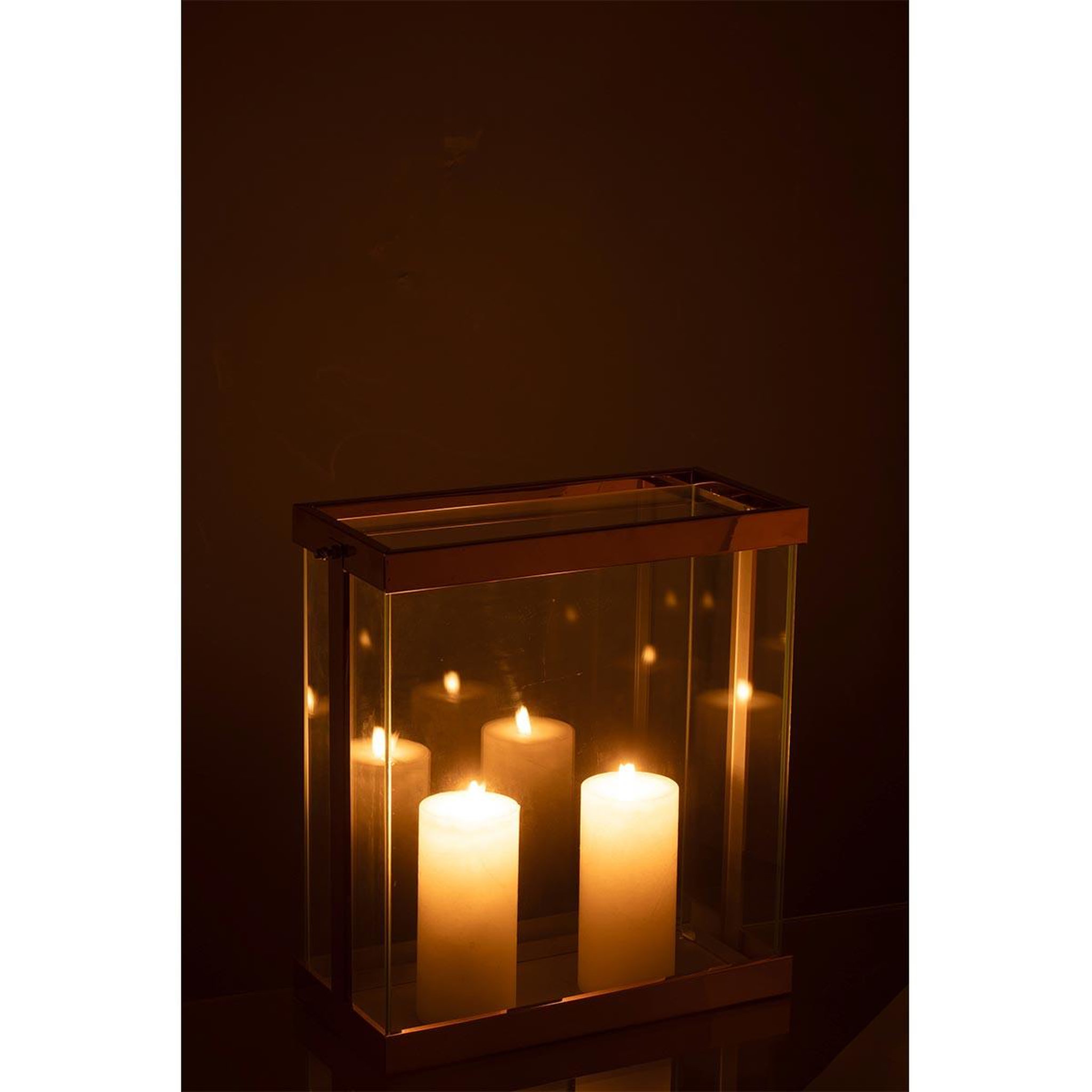 Voir la diapositive 3 : J-LINE Lanterne en Verre  Enma  35cm Cuivre