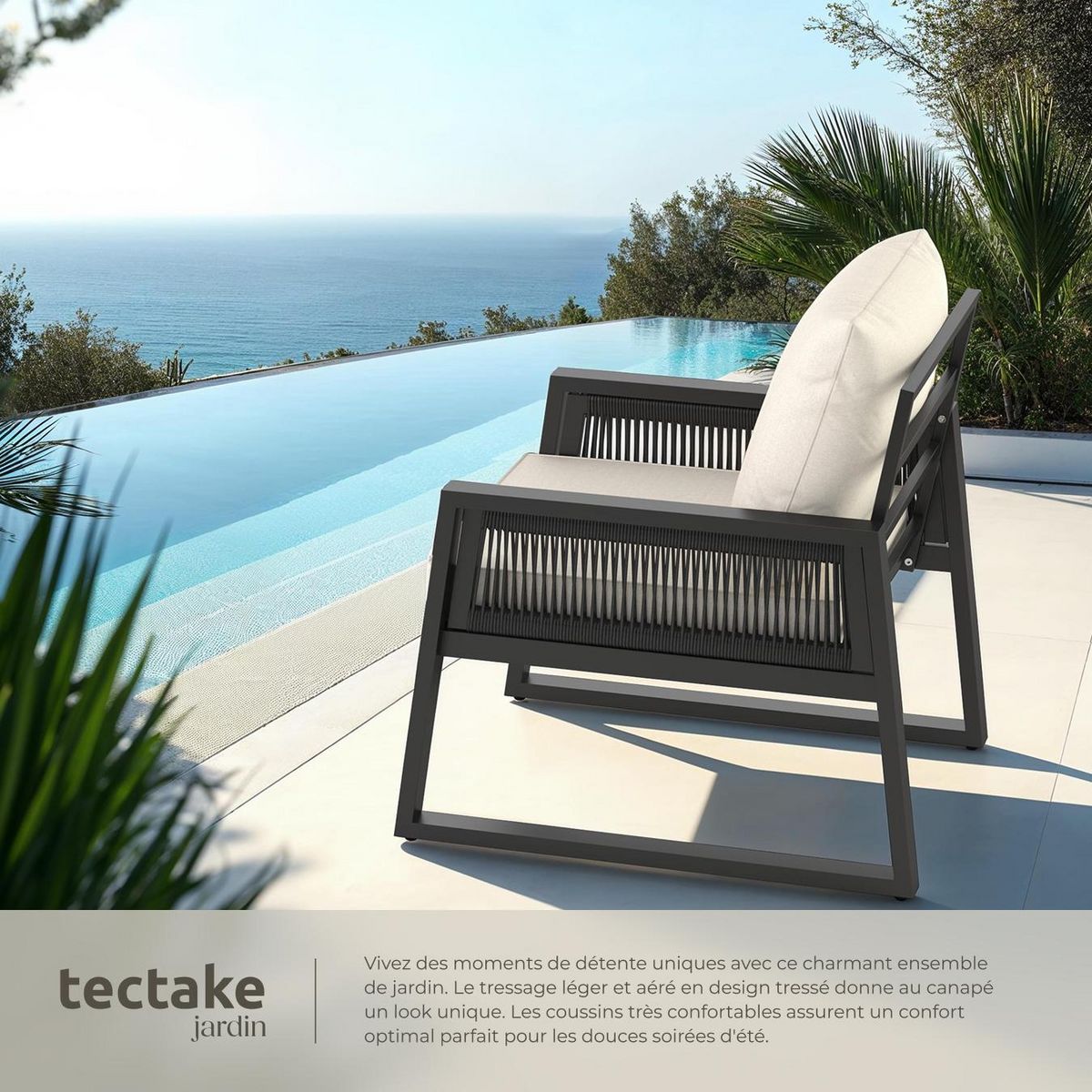 tectake Ensemble de salon de jardin Een design corde avec structure en aluminium gris anthracite