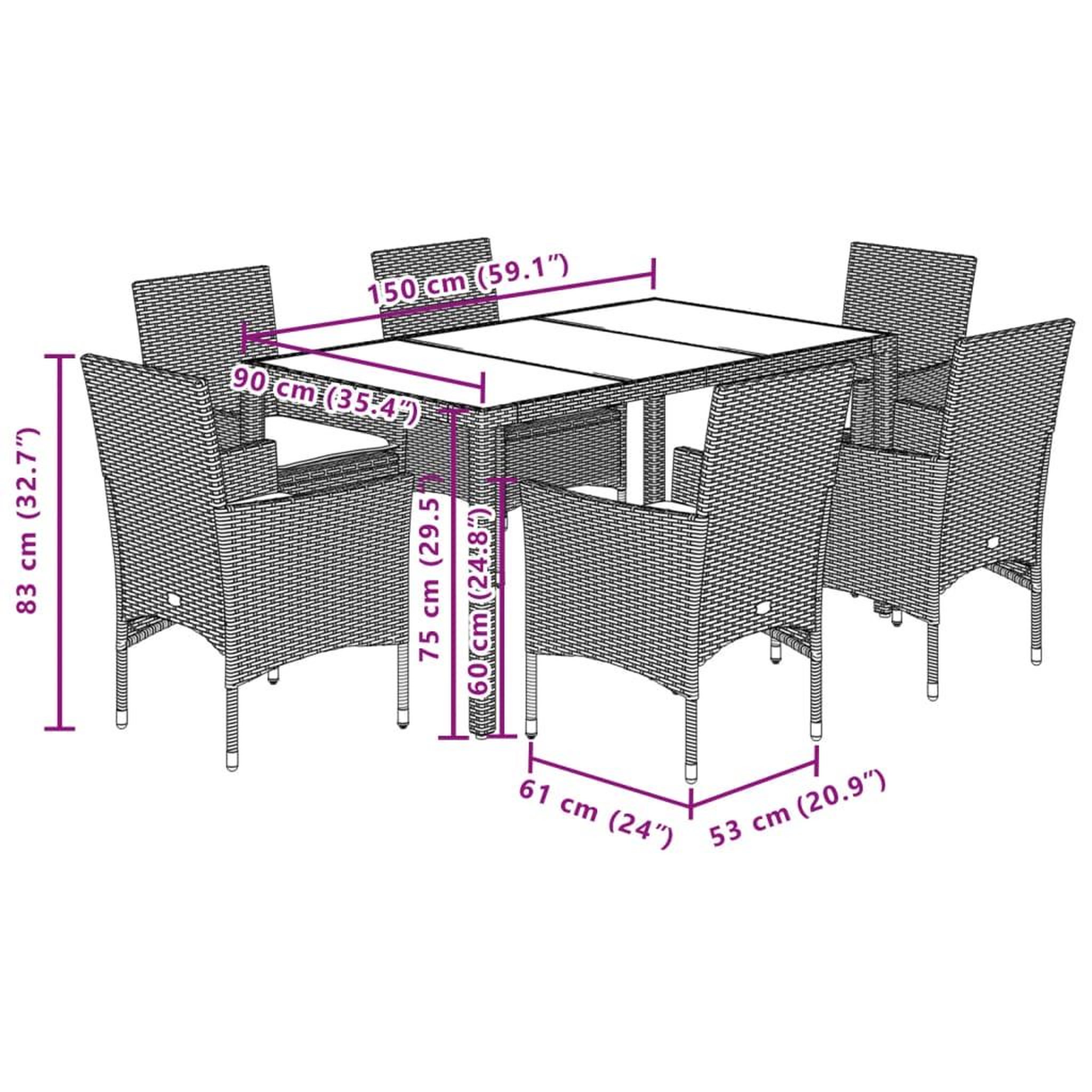 Voir la diapositive 6 : VIDAXL Ensemble a manger de jardin et coussins 7pcs beige rotin acacia