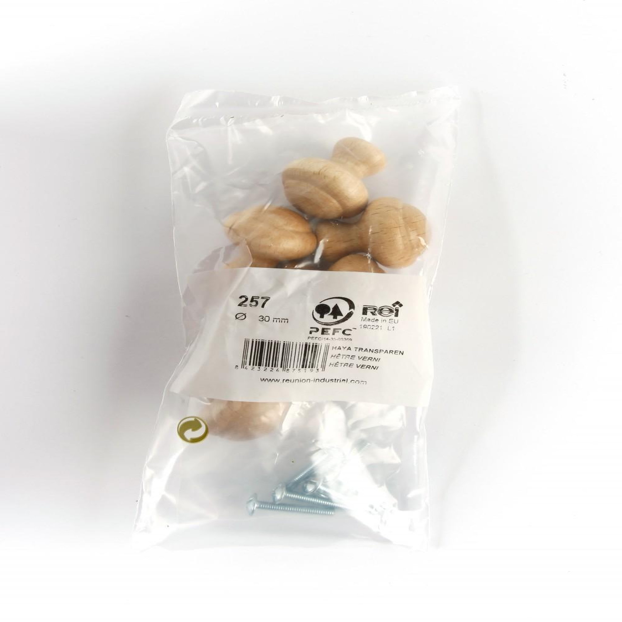 CENTRALE BRICO Lot de 6 boutons de meuble Rond bois verni H.32 x l.30 x P.30 mm