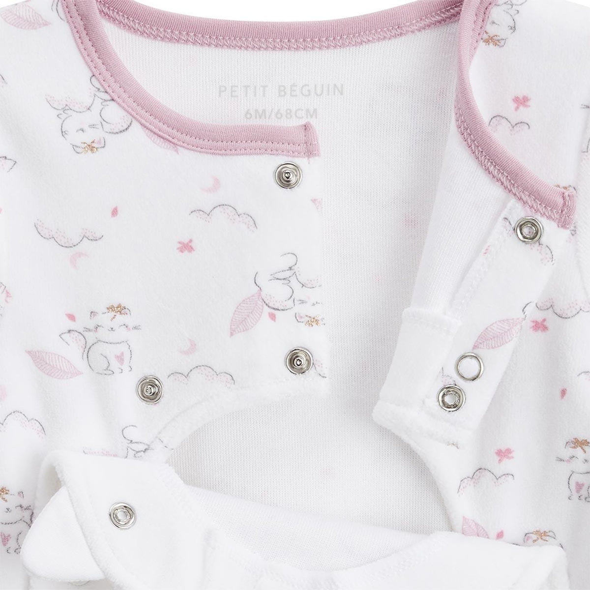 Petit Béguin Pyjama bébé en velours ouverture pont Miss Chatchatchat