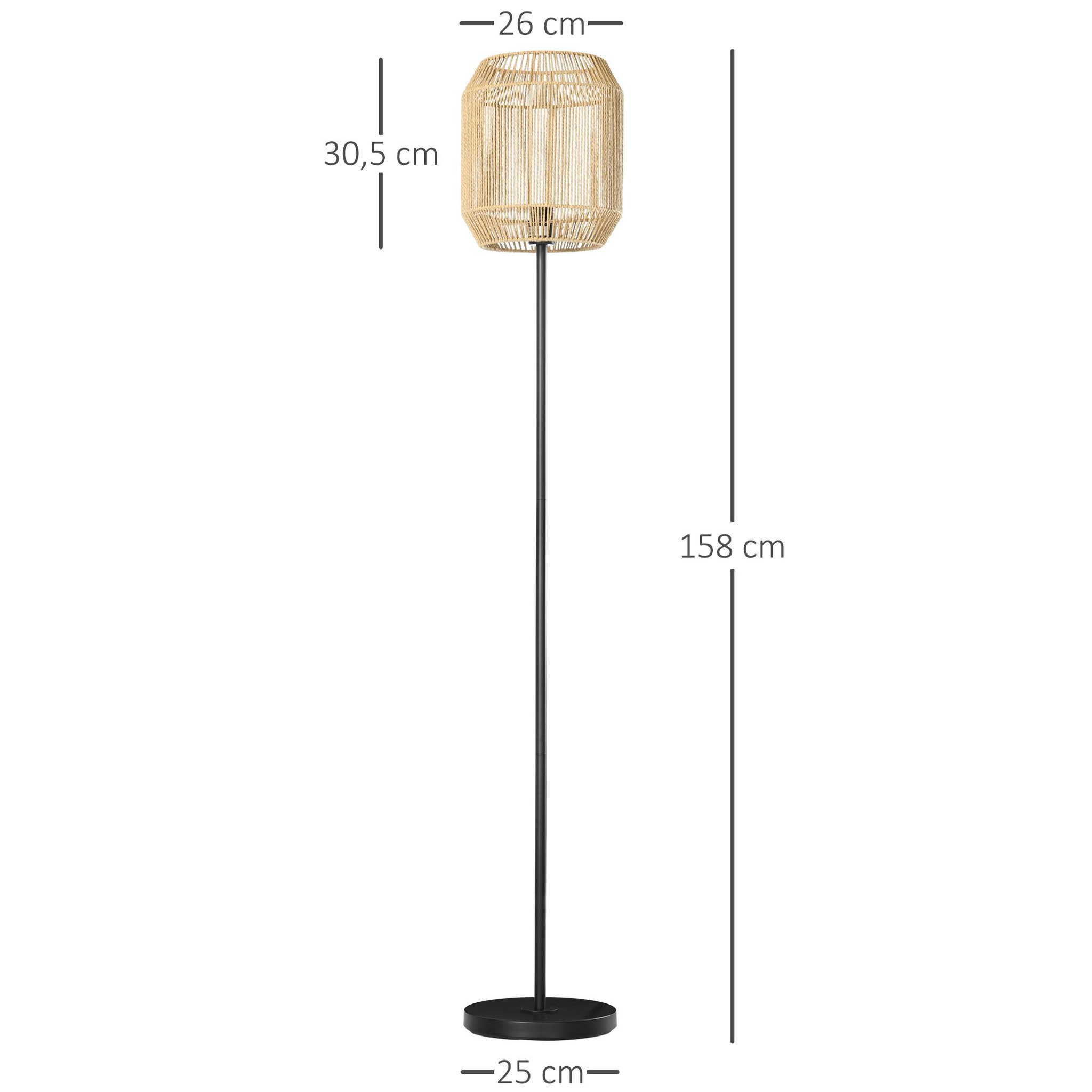 Voir la diapositive 3 : HOMCOM Lampadaire aspect cannage style cosy 40 w max. H.158 cm piètement mât métal noir abat-jour corde papier tressé main