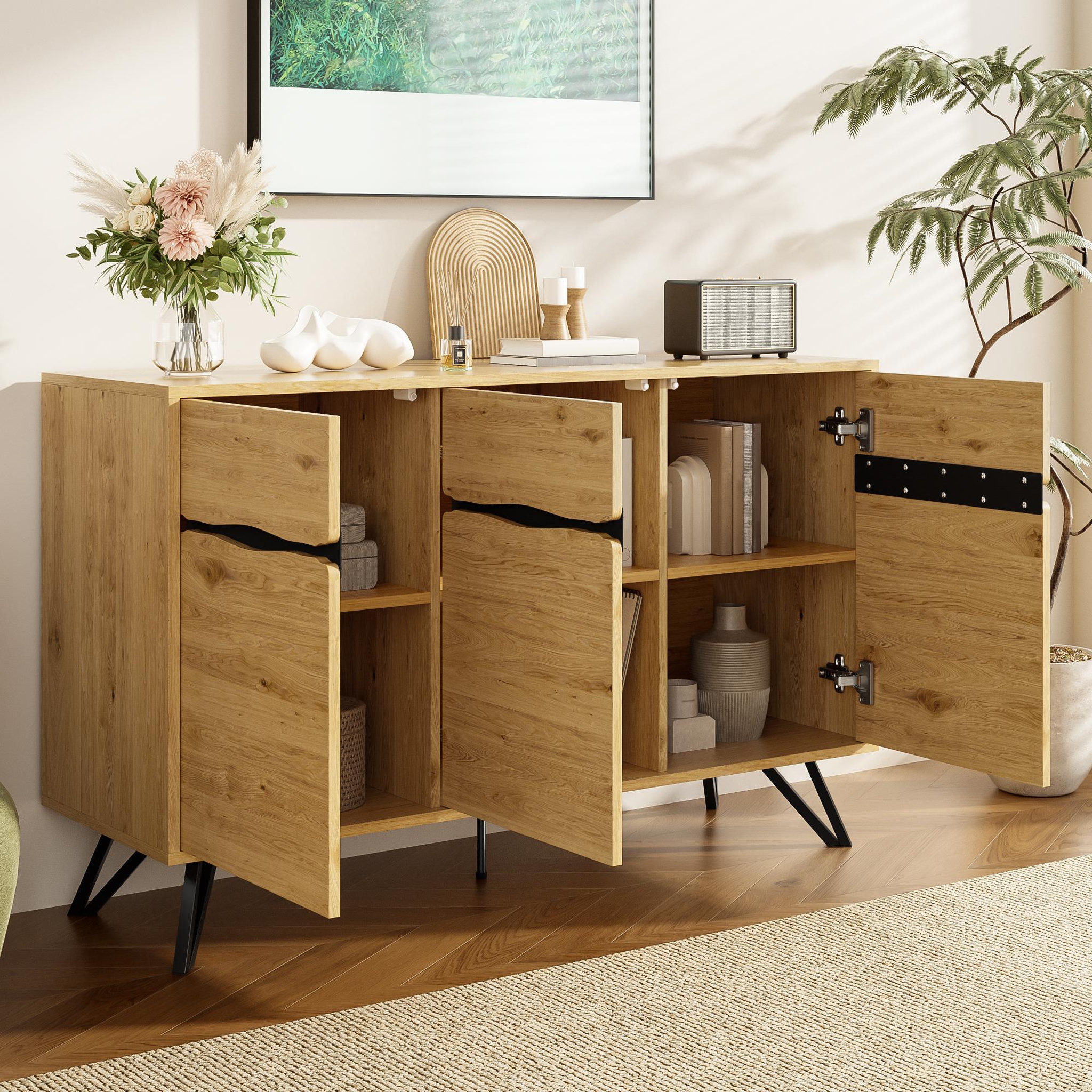 Voir la diapositive 5 : MERAX Buffet 3 porte(s) 0 tiroir(s) - 140 cm naturel+noir panneau de particules