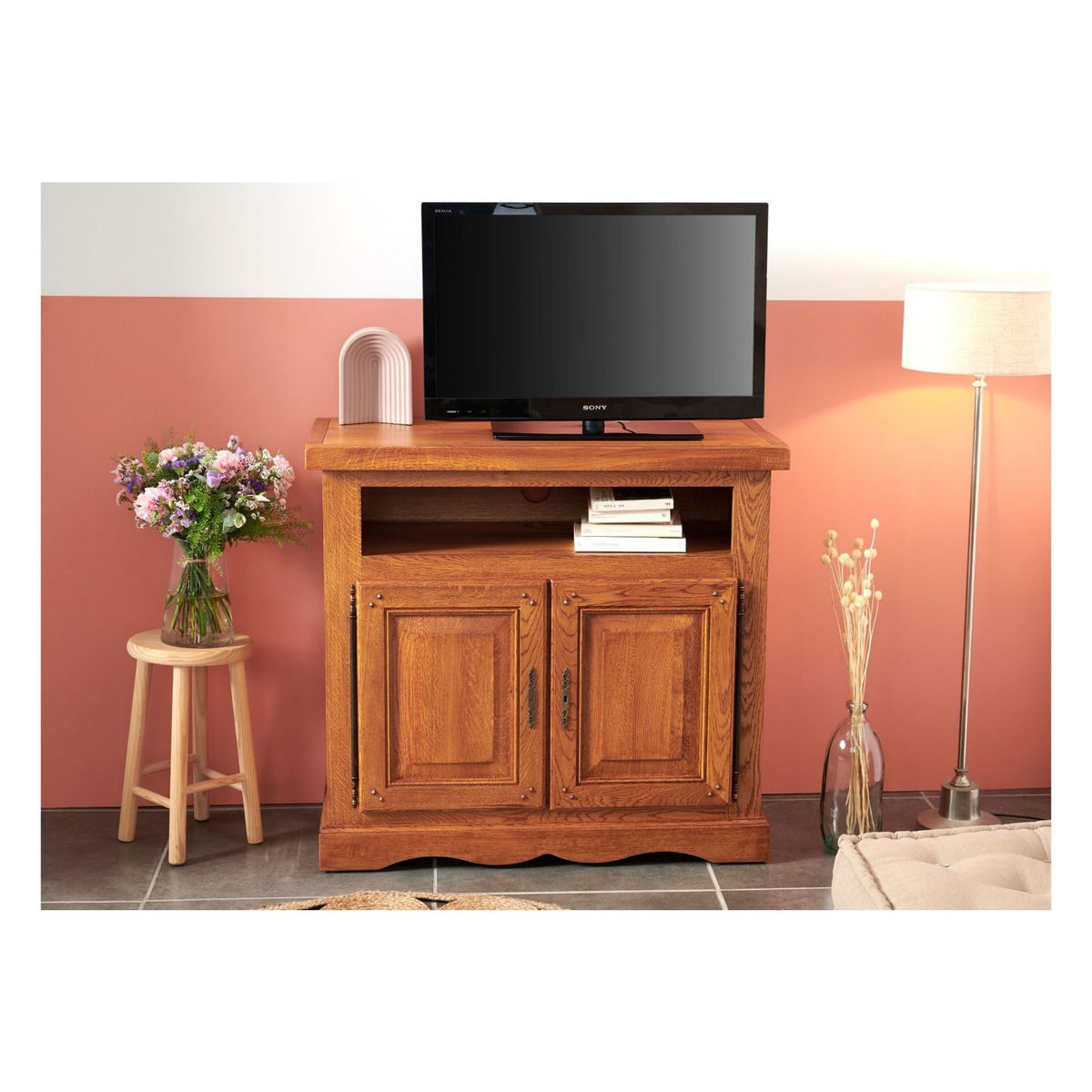 HELLIN Meuble TV en chêne massif 2 portes style traditionnel L107 - LA BRESSE