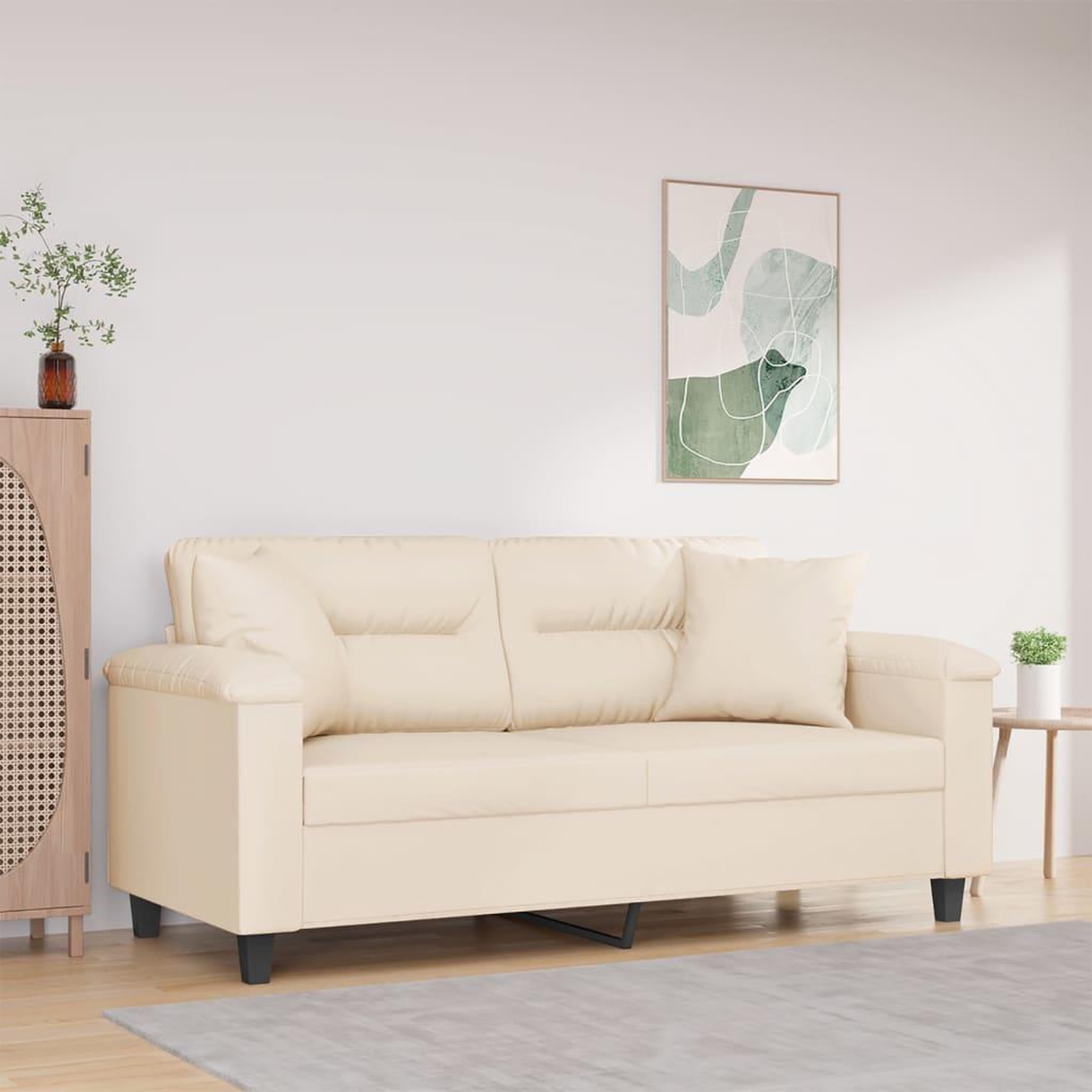 VIDAXL Canape 2 places avec oreillers beige 140 cm tissu microfibre