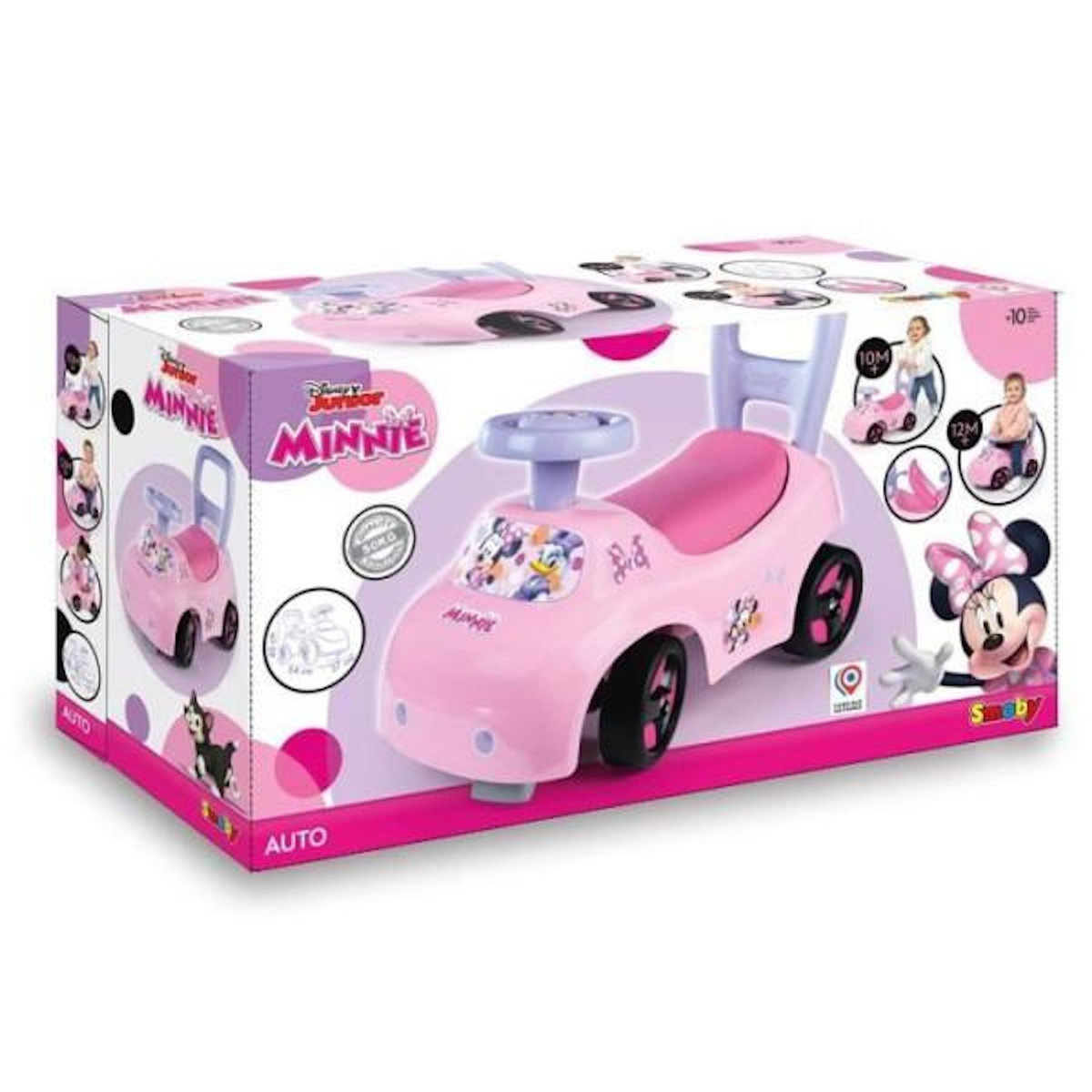 SMOBY Smoby - Porteur auto enfant 2 en 1 - Minnie - Coffre sous la selle + klaxon - Des 10 mois - Fabrication française