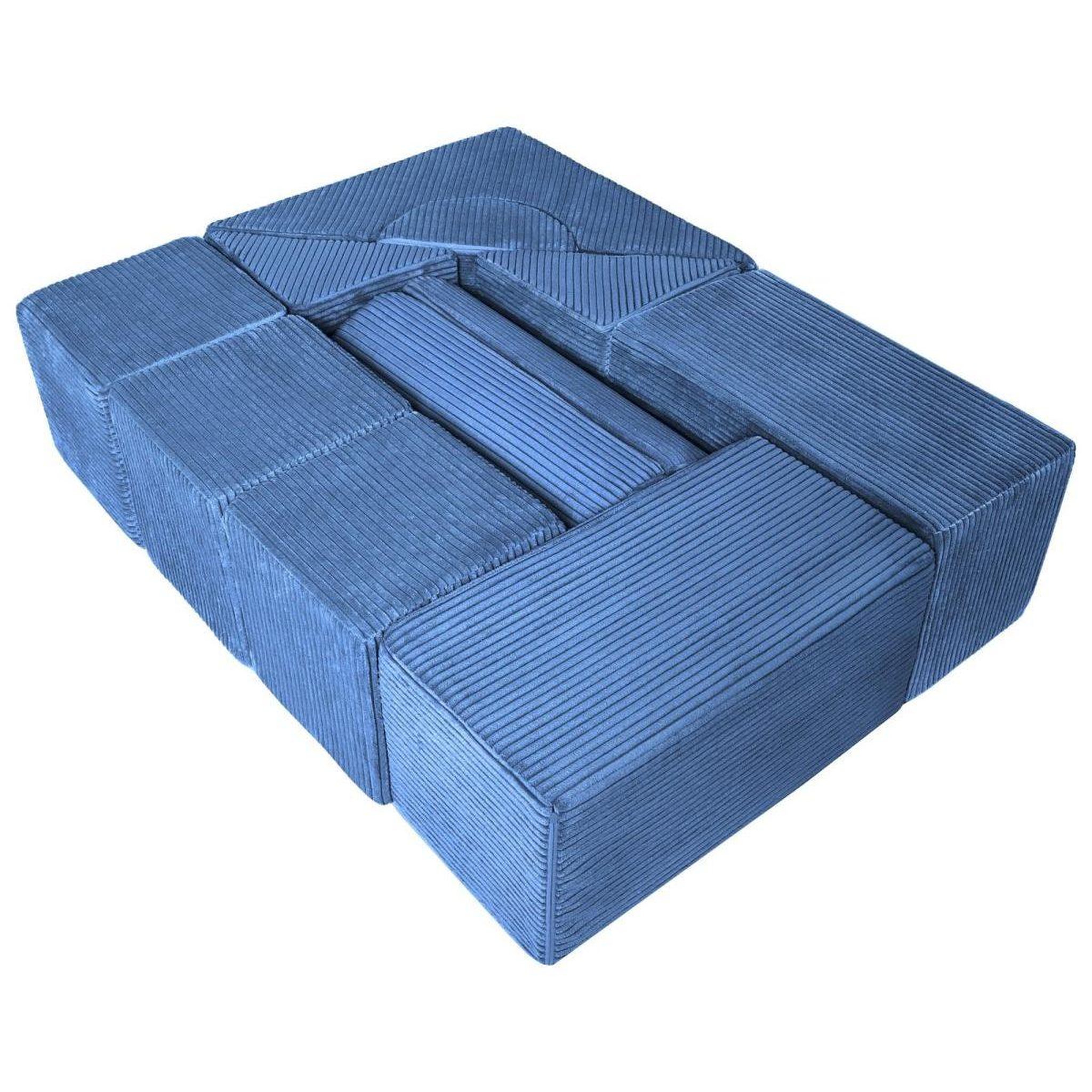 Voir la diapositive 2 : VELINDA Ensemble château (11 grands blocs de mousse) — bleu marine (velours côtelé)