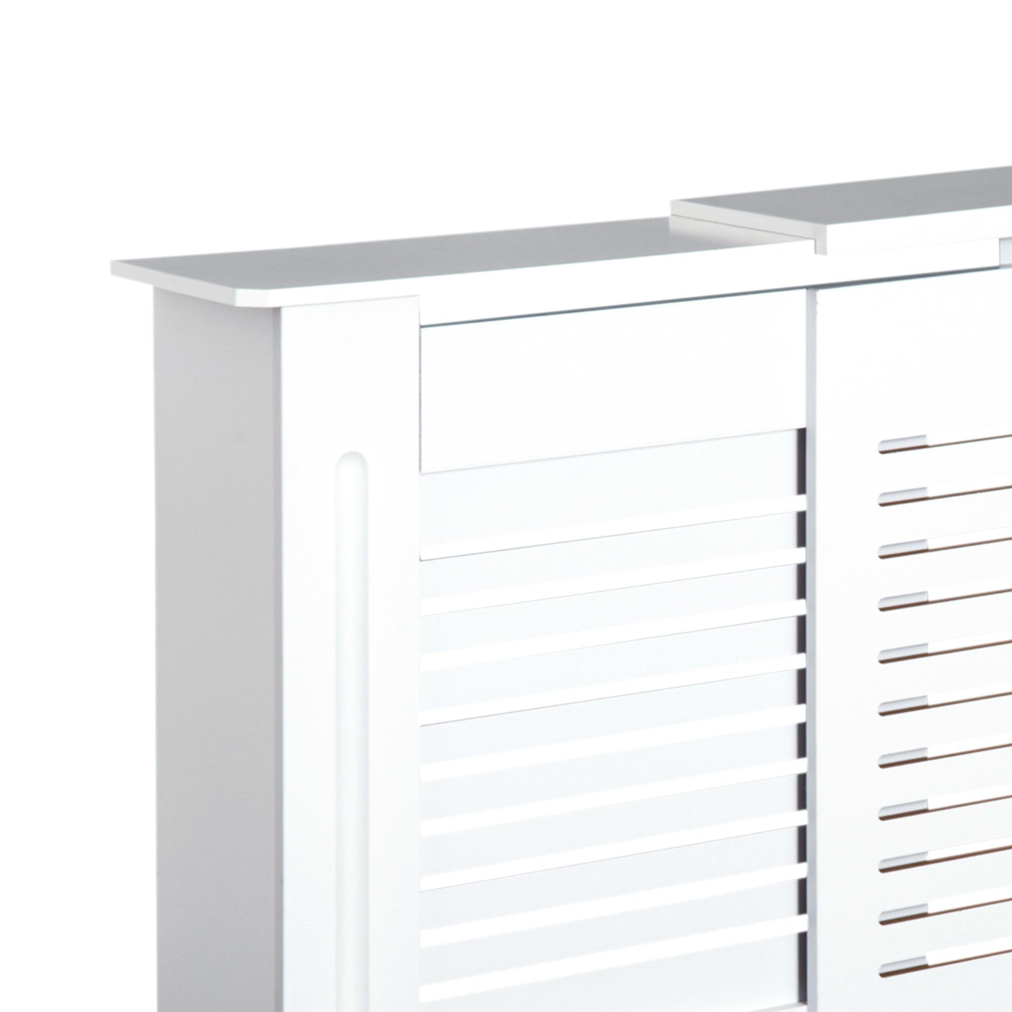 Voir la diapositive 6 : HOMCOM Cache-radiateur design contemporain longueur extensible 139-208,5L x 20,5I x 82,5H cm MDF blanc