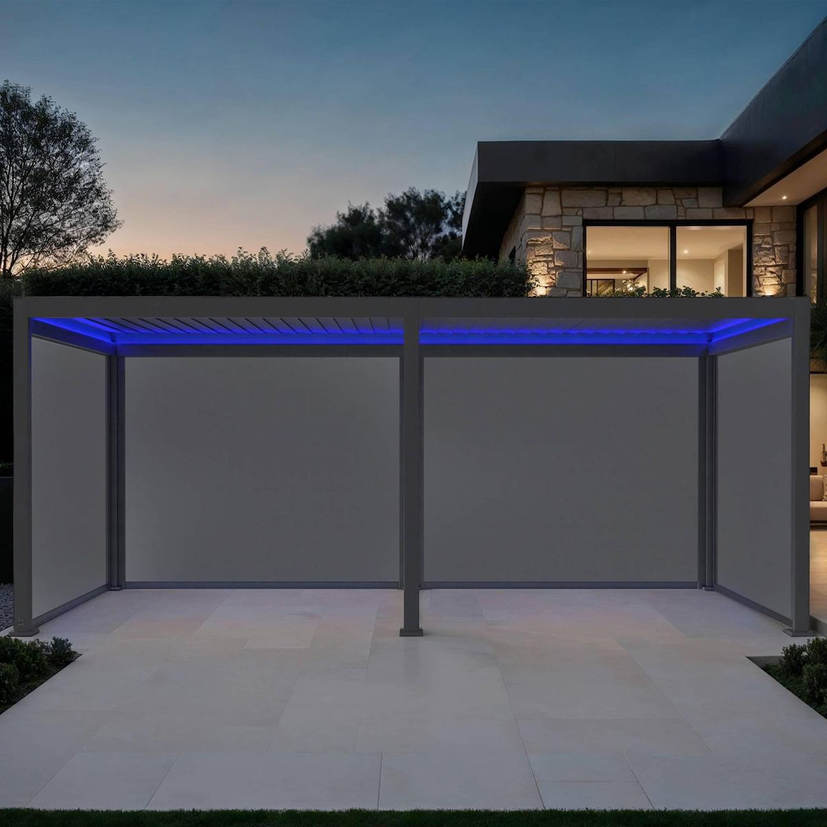 SWEEEK Pergola bioclimatique motorisée aluminium 6x3m LED + 4 stores 3m Triomphe