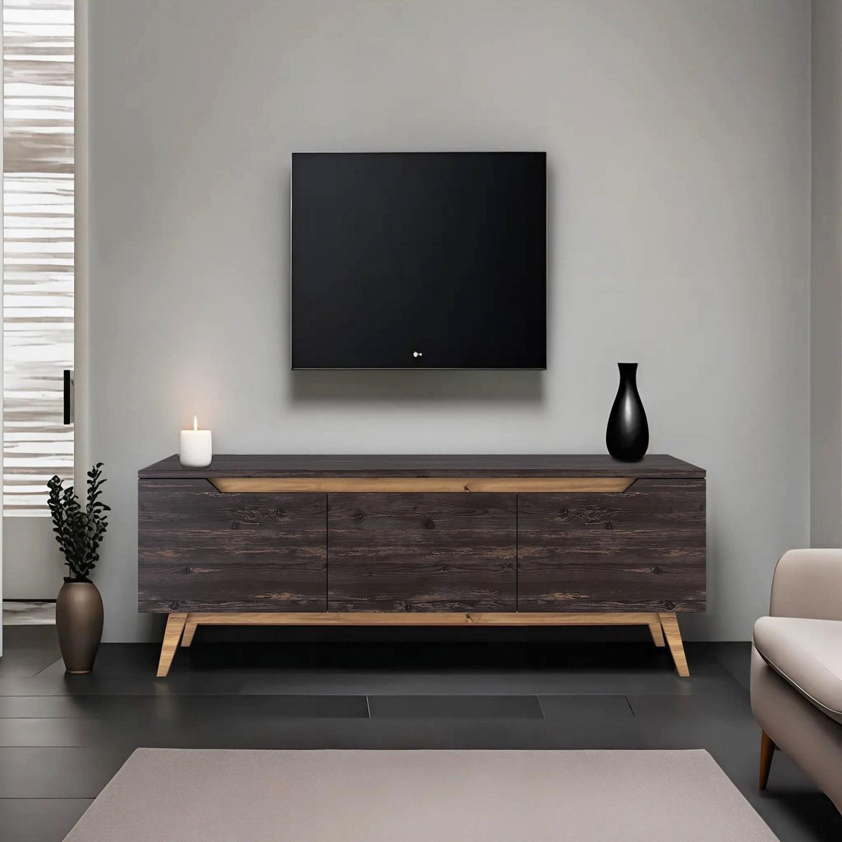 Habitat et Jardin Meuble TV en bois  Digi  - 180 x 35 x 48 cm - Noir