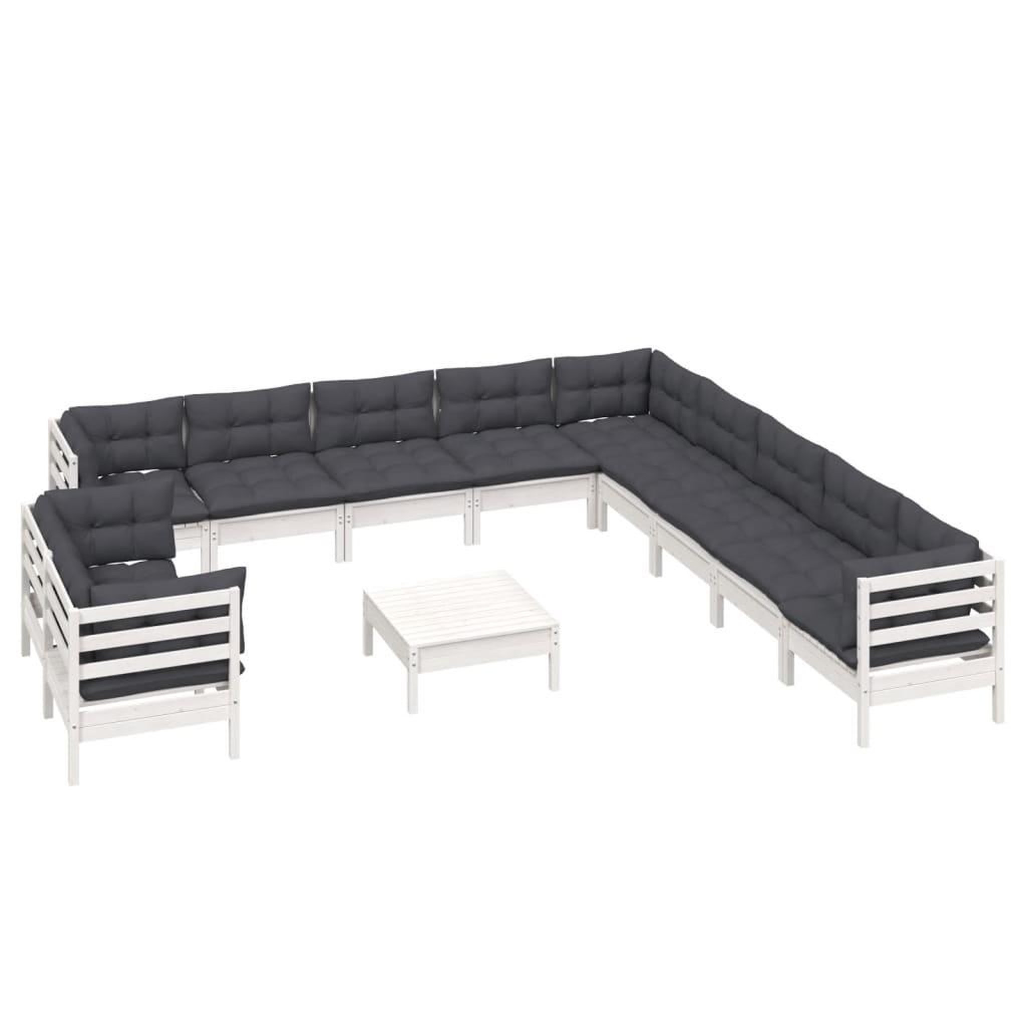 Voir la diapositive 3 : VIDAXL Salon de jardin 12 pcs avec coussins blanc bois de pin solide