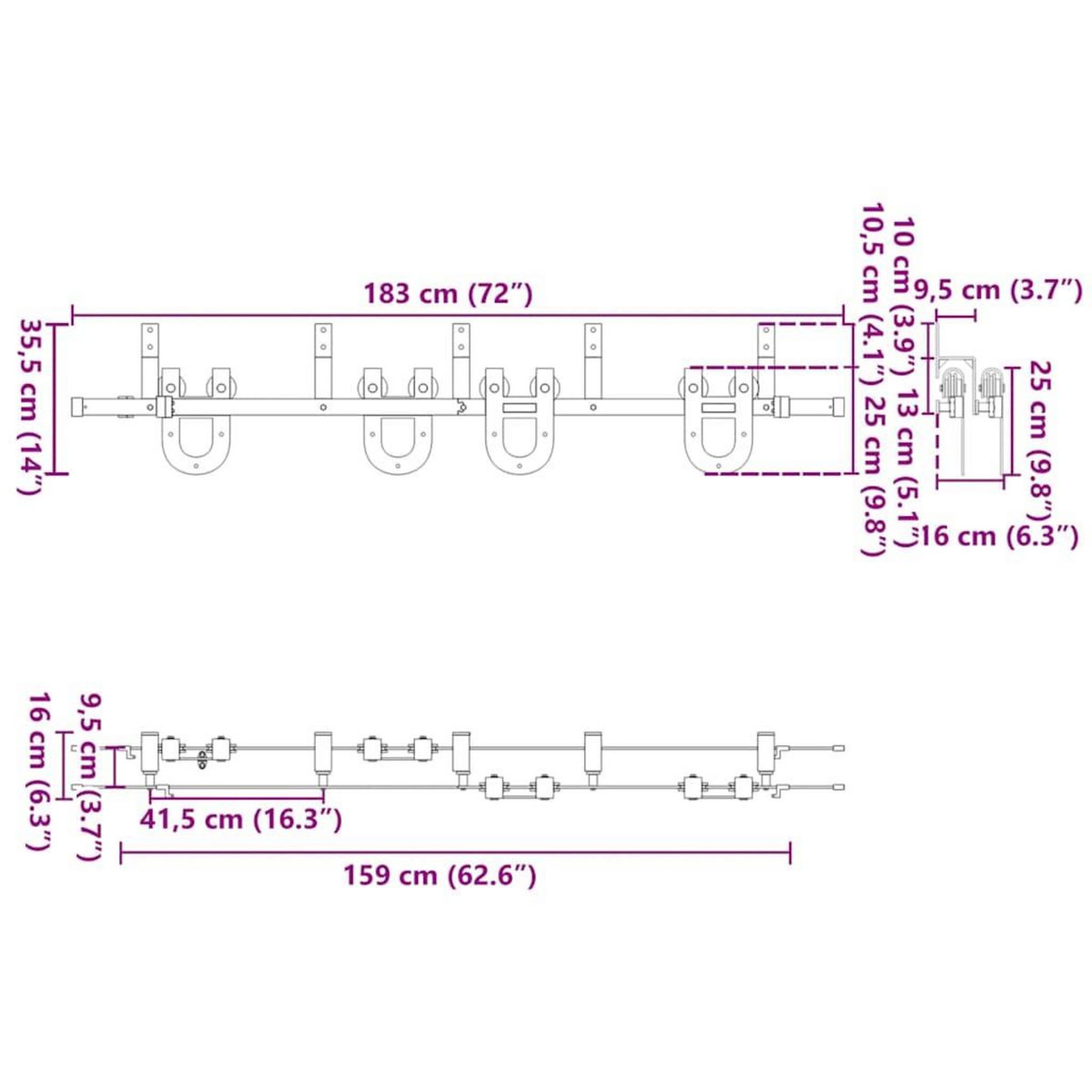 VIDAXL Kit de quincaillerie de porte coulissante 183 cm Acier Noir