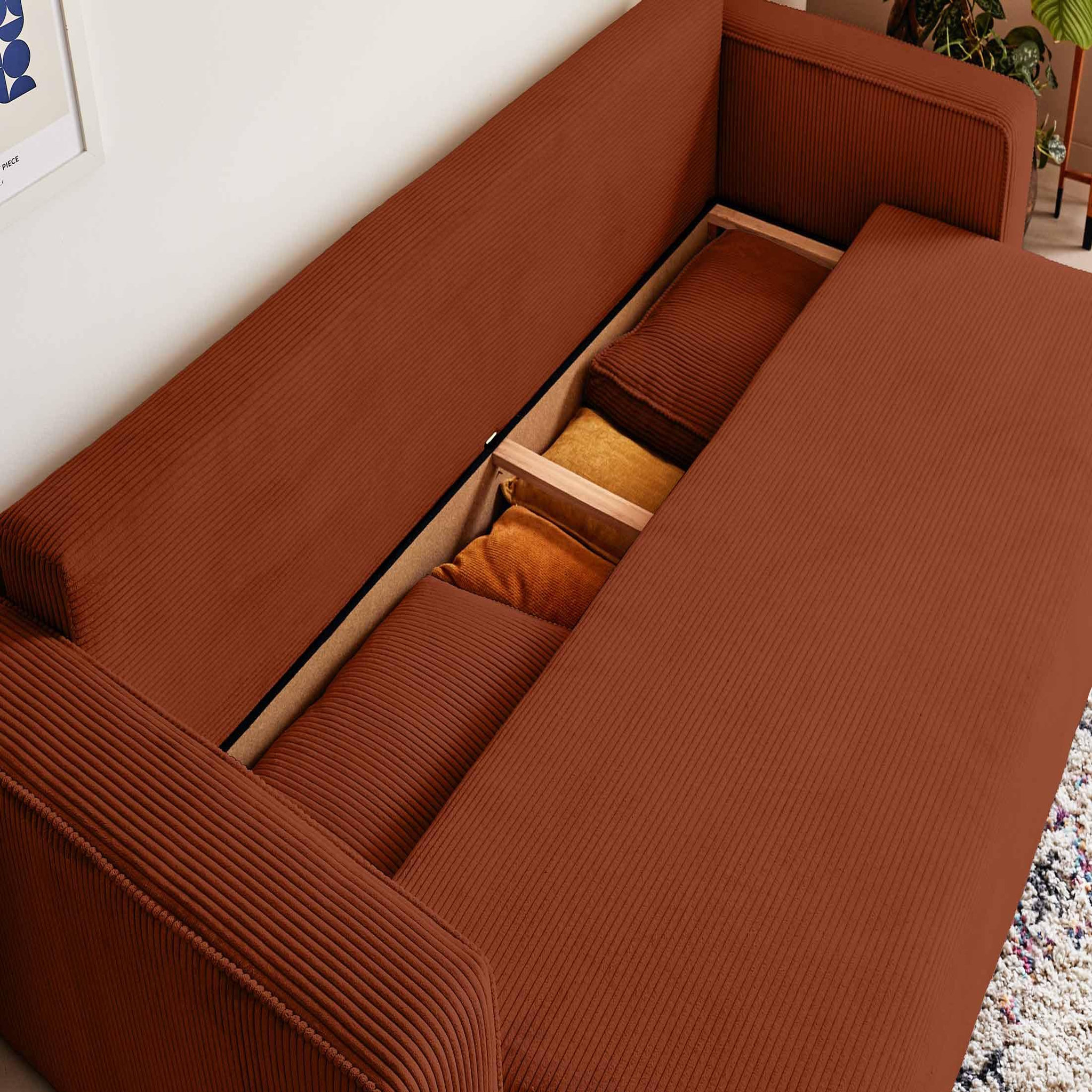 Voir la diapositive 3 : BEST MOBILIER Topaze - canapé 3 places - convertible avec coffre - en velours côtelé