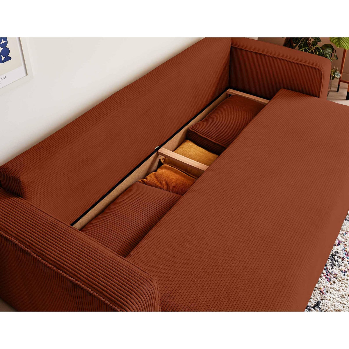 BEST MOBILIER Topaze - canapé 3 places - convertible avec coffre - en velours côtelé